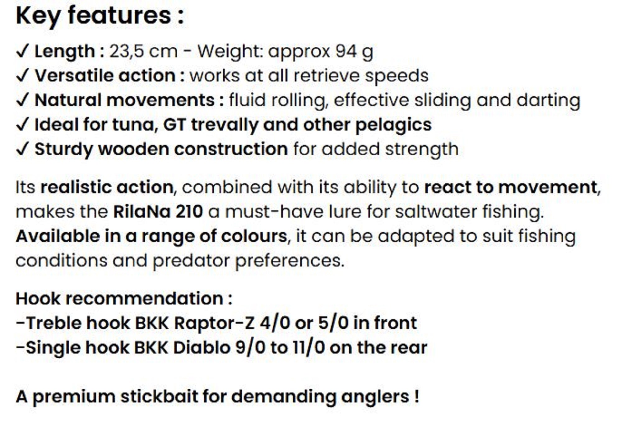 RST Rilana 210 Floating Lure 100 grams Pico Carrot (0511)