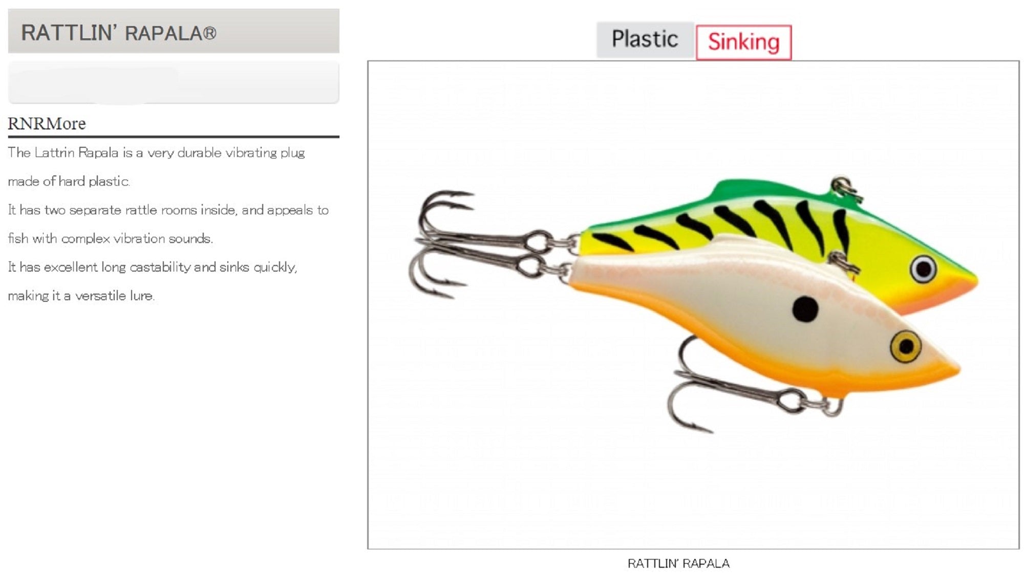 Rapala Rattlin Rap Vibration Sinking Lure RNR05/FT (9315)