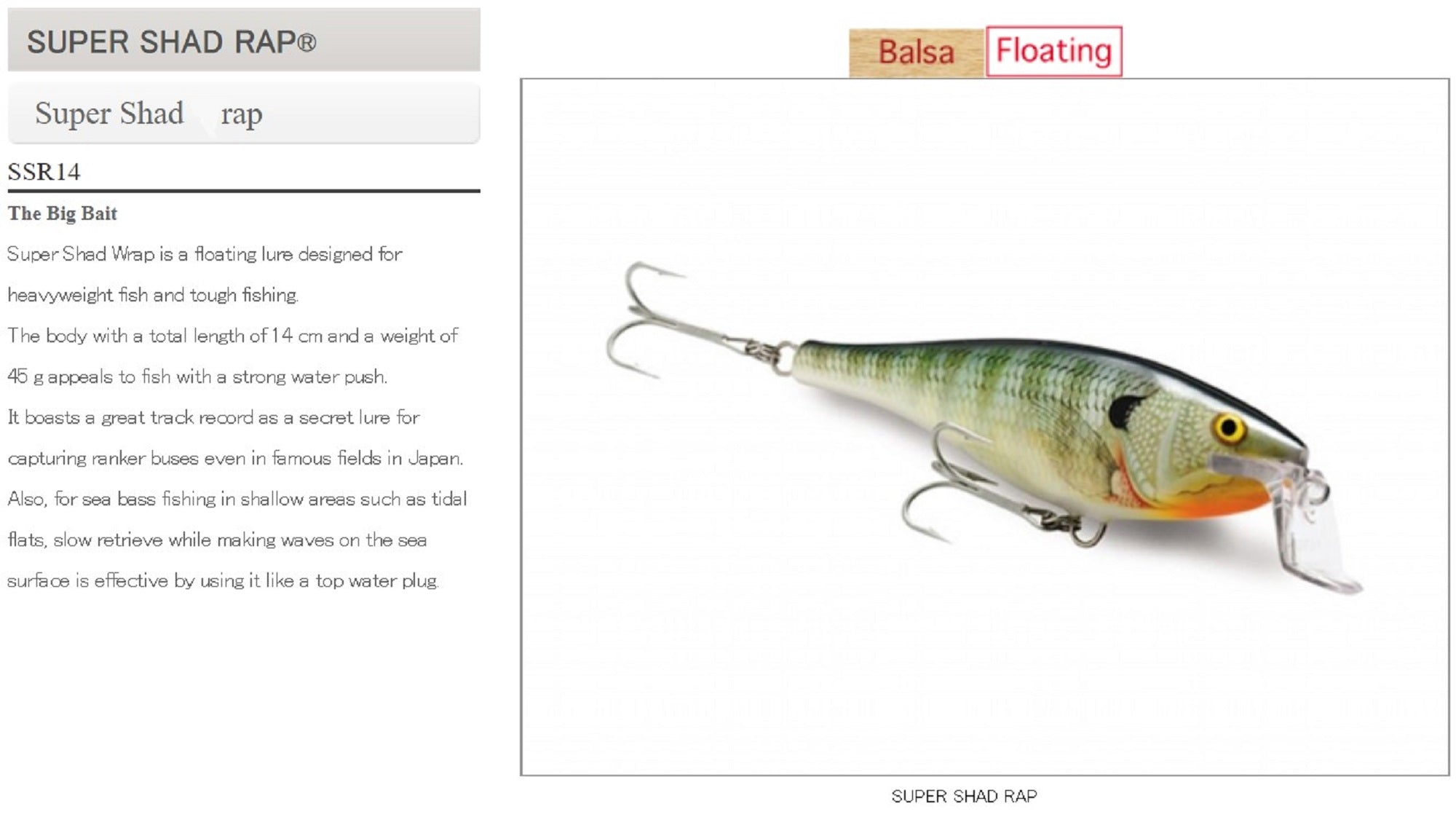 Rapala Super Shad Rap Floating Lure SSR14/FP (6547)