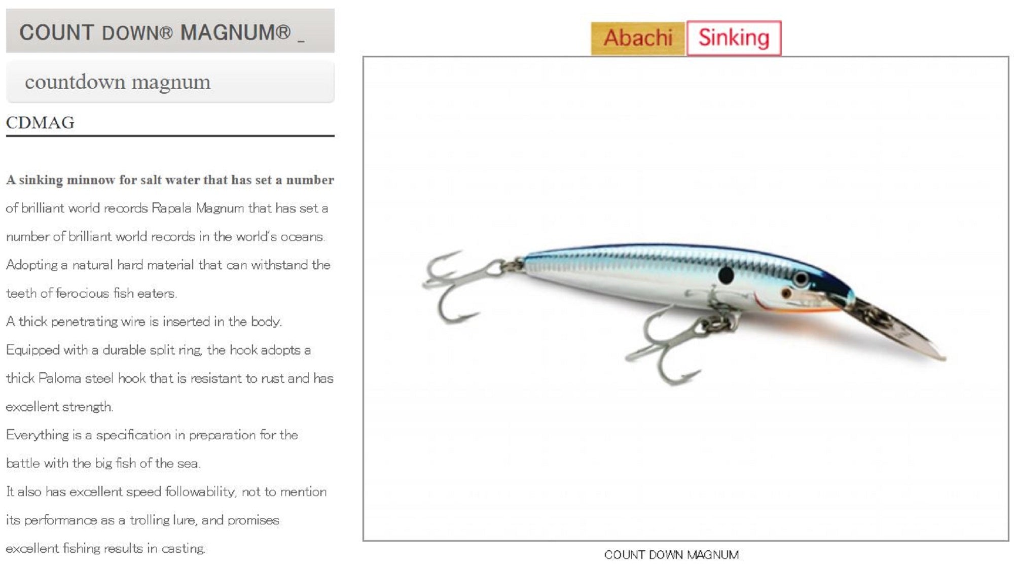 Rapala CD Magnum Sinking Lure CDMAG07/WHU (6371)