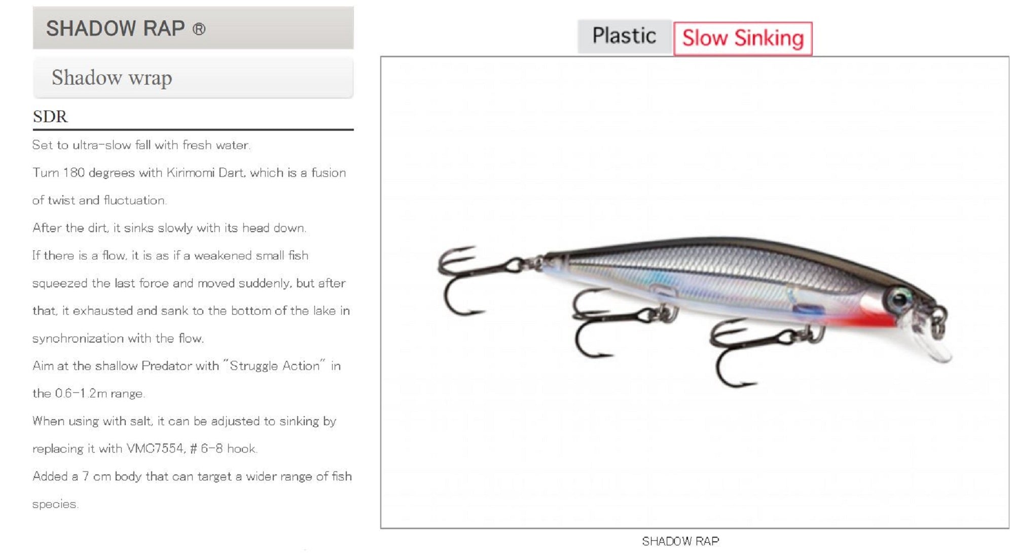 Rapala Shadow Rap Slow Sinking Lure SDR07/S (9297)
