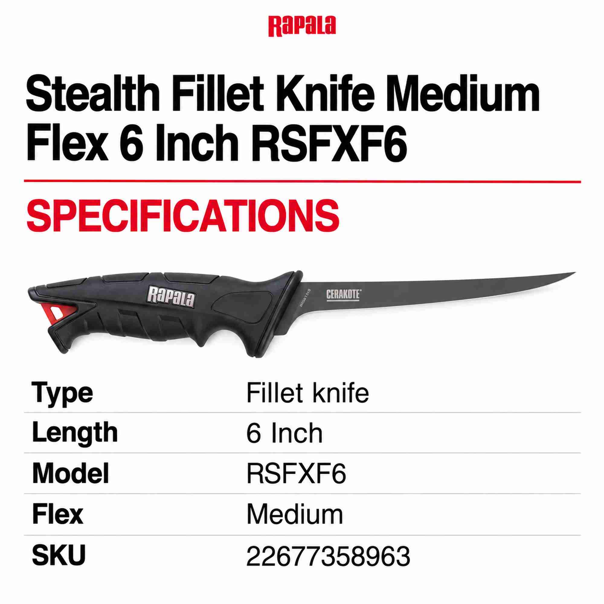 Rapala Stealth Fillet Knife Medium Flex 6 Inch RSFXF6 (8963)