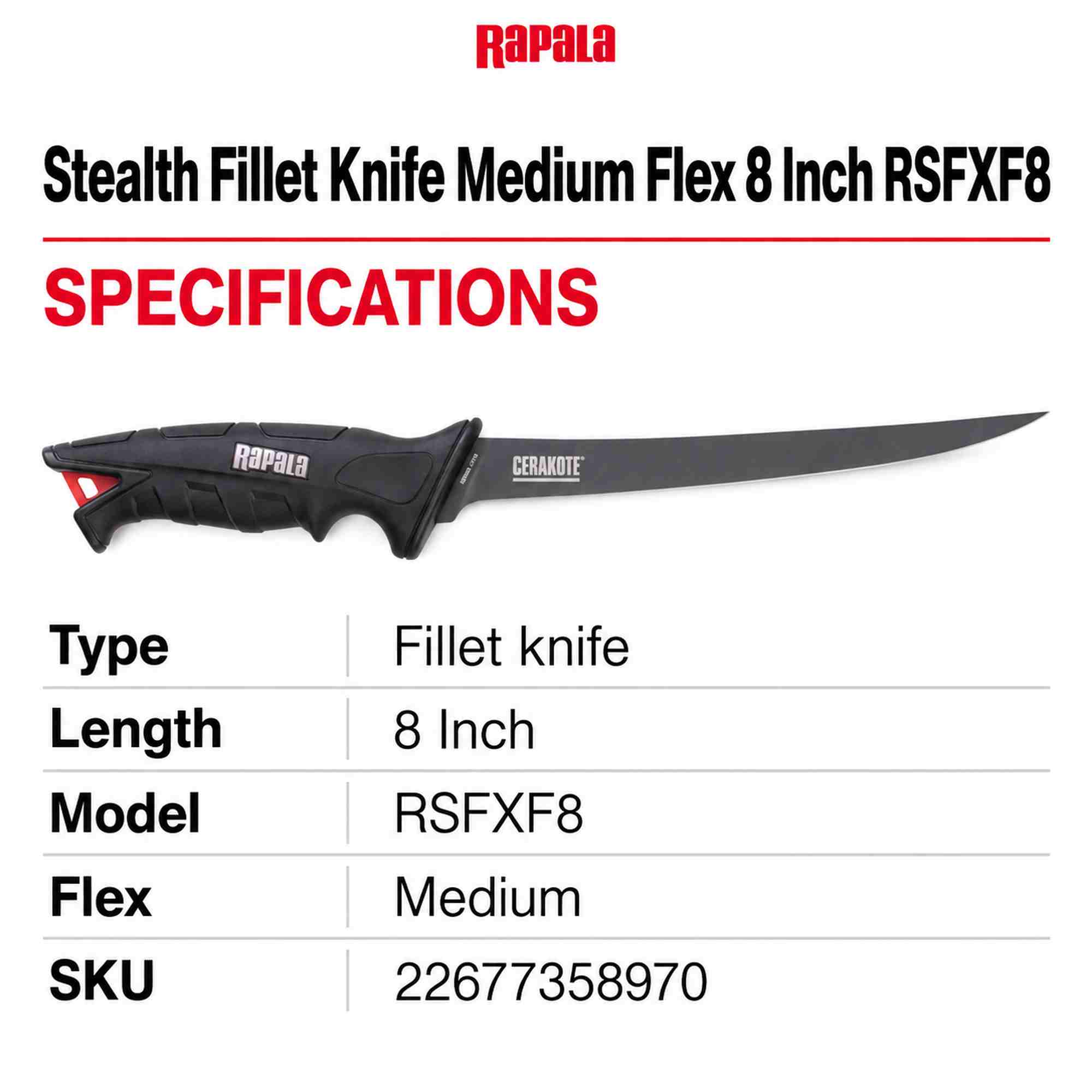 Rapala Stealth Fillet Knife Medium Flex 8 Inch RSFXF8 (8970)