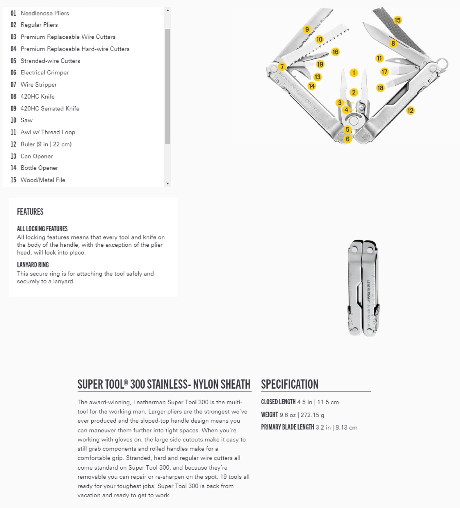 Leatherman YL831149 Supertool 300 Multi Tool 13 Functions (0427)