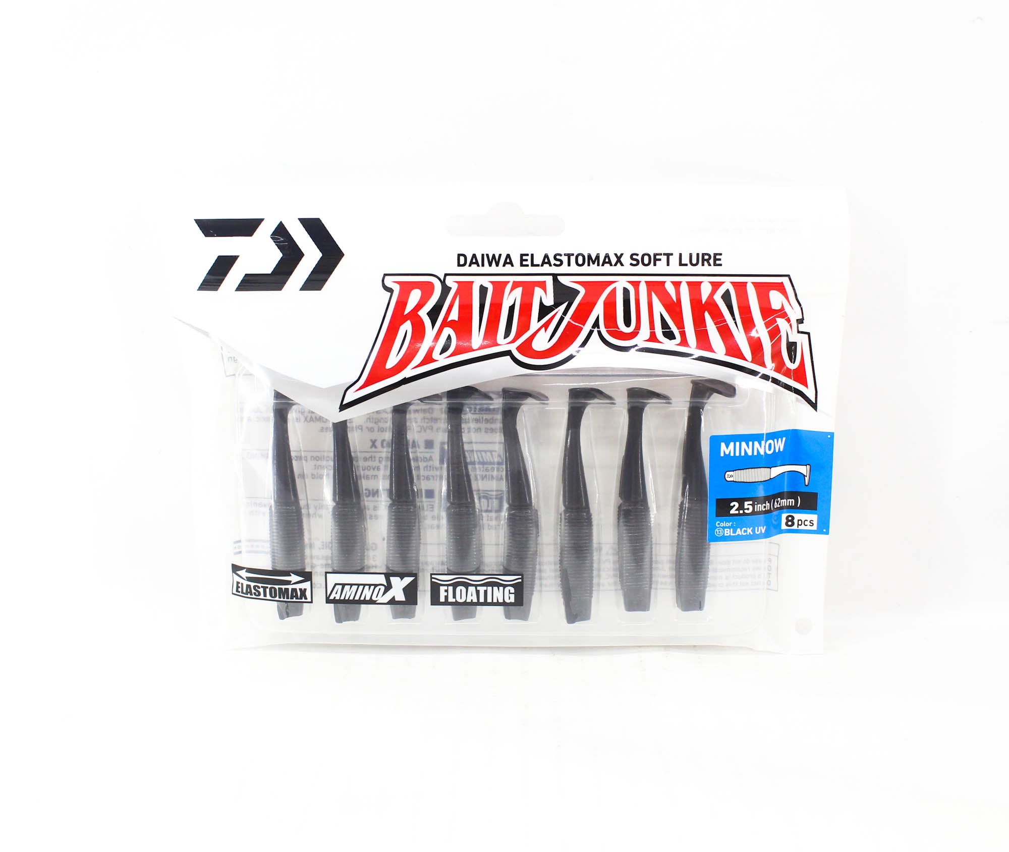 Sale Daiwa Soft Lure Bait Junkie Minnow 2.5 Inch 8 per pack Black UV (2804)