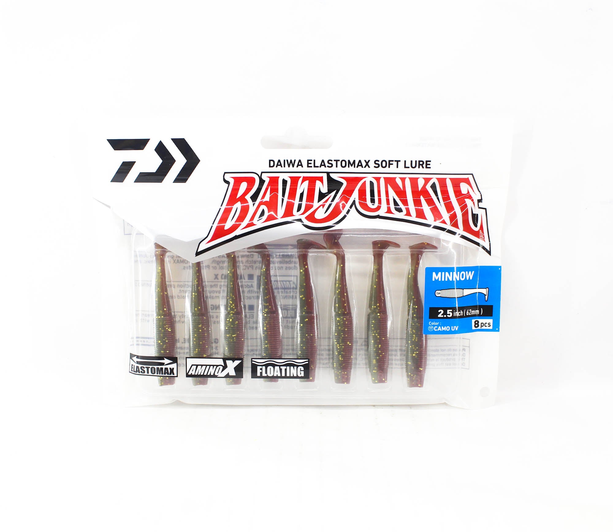 Sale Daiwa Soft Lure Bait Junkie Minnow 2.5 Inch 8 per pack Camo UV (2828)