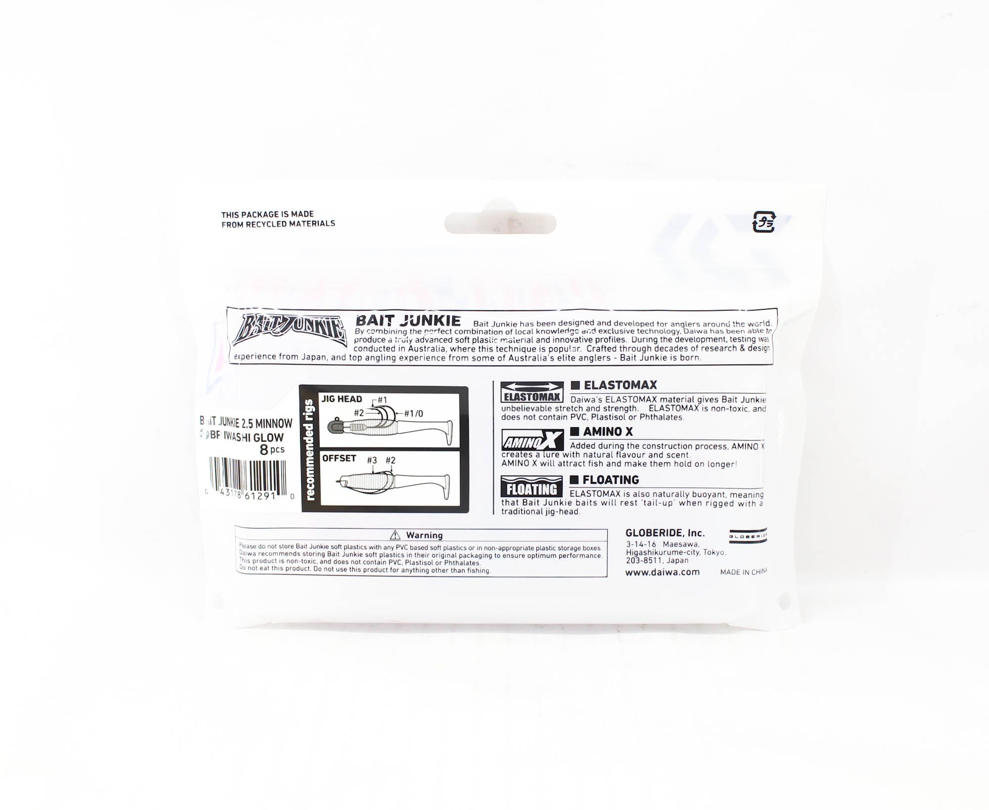 Sale Daiwa Soft Lure Bait Junkie Minnow 2.5 Inch  BP Iwashi Glo (2910)