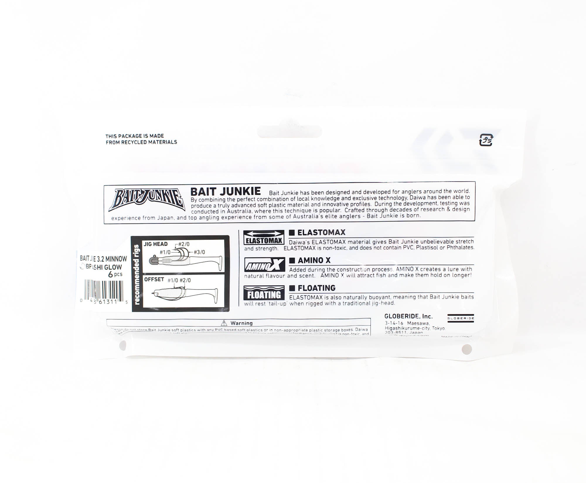 Sale Daiwa Soft Lure Bait Junkie Minnow 3.2 Inch BP Iwashi Glo (3115)
