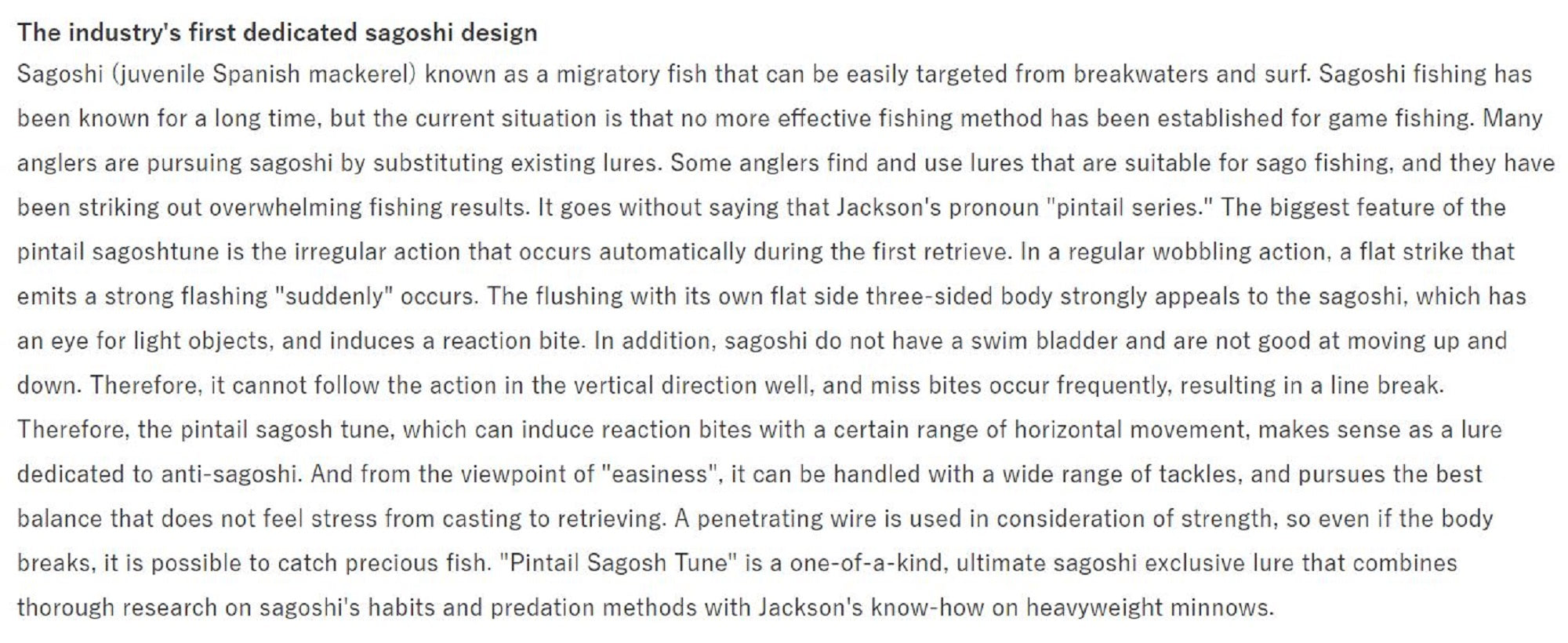 Jackson Pin Tail Sagoshi Tune 28 grams 90 mm Sinking Lure SDG (9792)