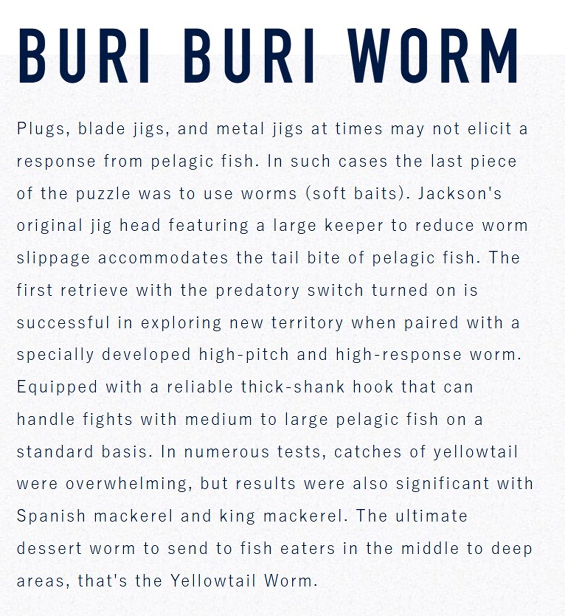 Jackson Buriburi Worm 40 grams Sinking Lure PFI (0909)