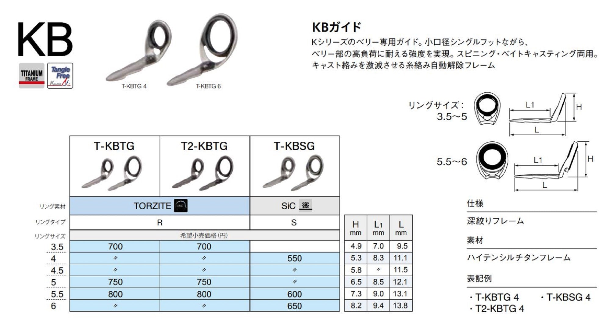 Fuji T2-KBTG Size 5 Rod Guide Torzite Titanium Frame x 1 (9222)