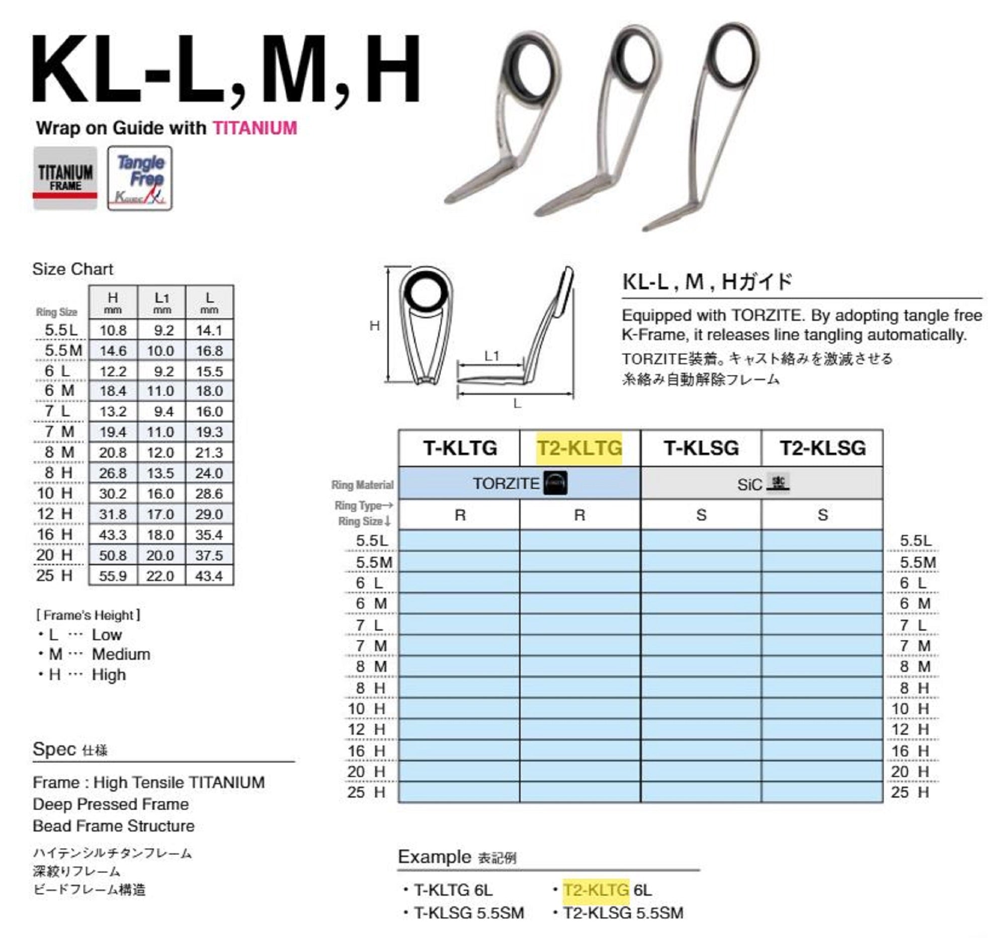 Fuji T2-KLTG Size 16H Rod Guide Torzite Titanium K Frame x 1 (0129)
