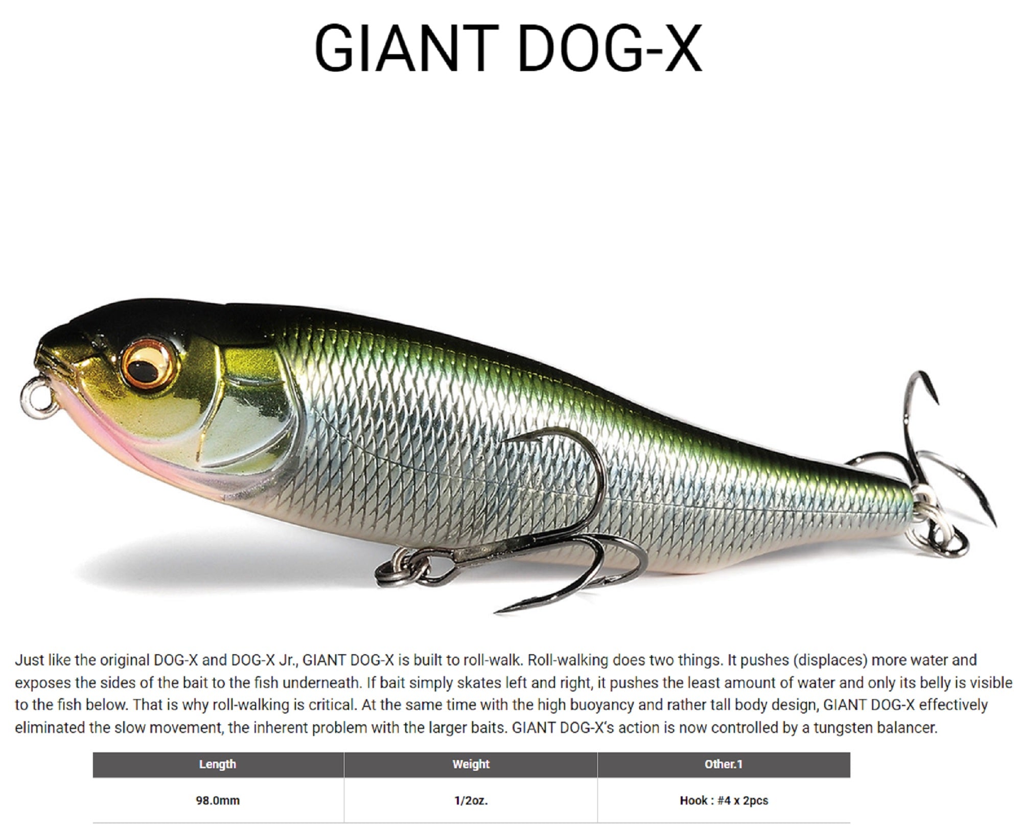Megabass Dog X Giant 98 mm 1/2 oz Floating Lure ITO Wakasagi (9561)