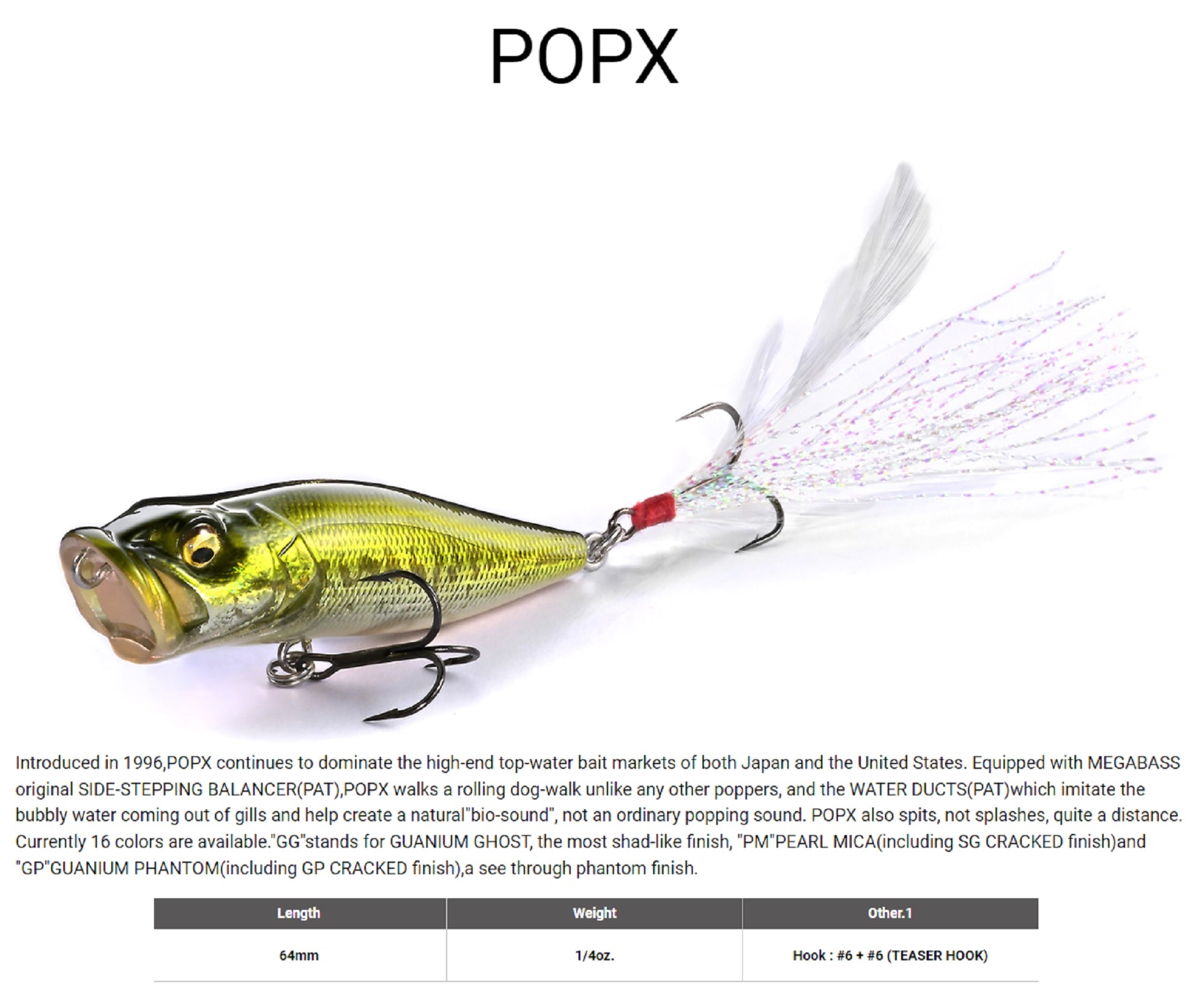 Megabass Pop X Standard 64 mm 7 grams Floating Lure M Wakasagi (7990)