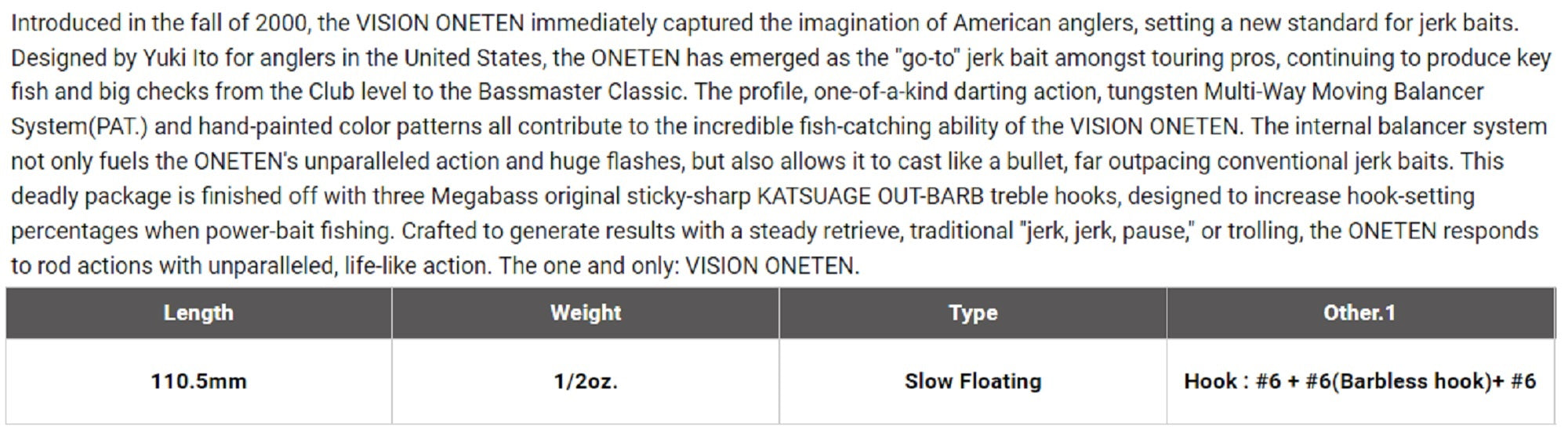 Megabass Vision 110 Oneten Regular Slow Floating Lure HT Ayu (2435)
