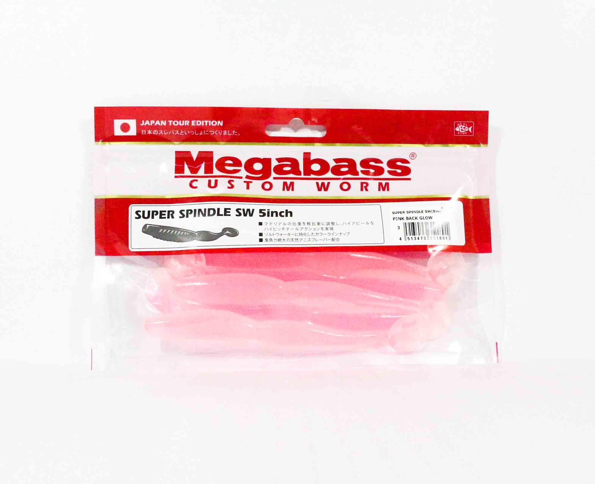 Megabass Super Spindle Worm SW Power Up 5 Inch Soft Lure Pink Glow (1891)
