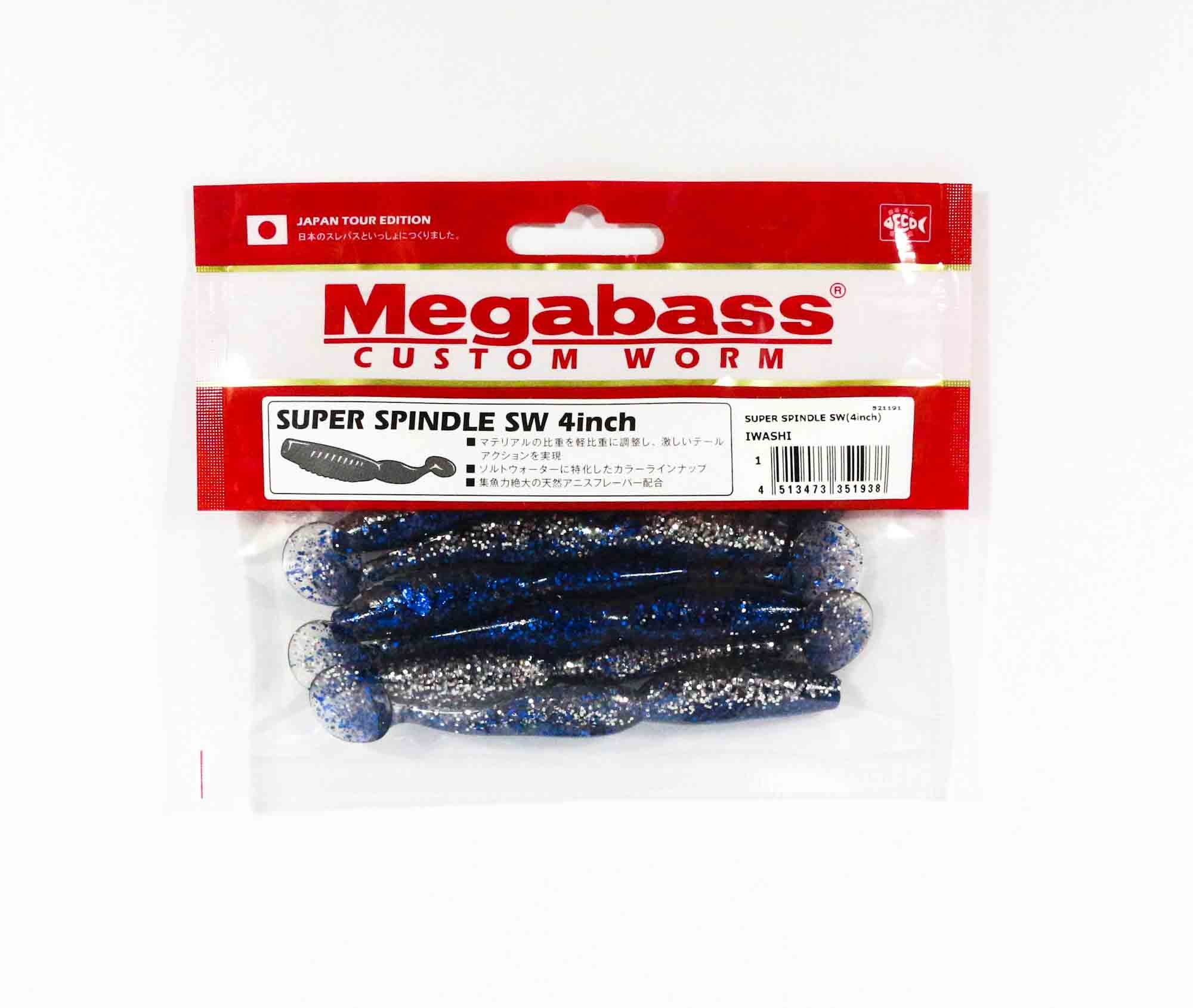 Megabass Super Spindle Worm SW Power Up 4 Inch Soft Lure Iwashi (1938)