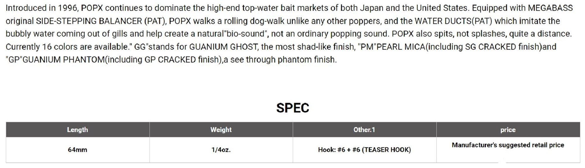Megabass Pop X Standard 64 mm 7 grams Floating Lure PM Hot Gill (1524)