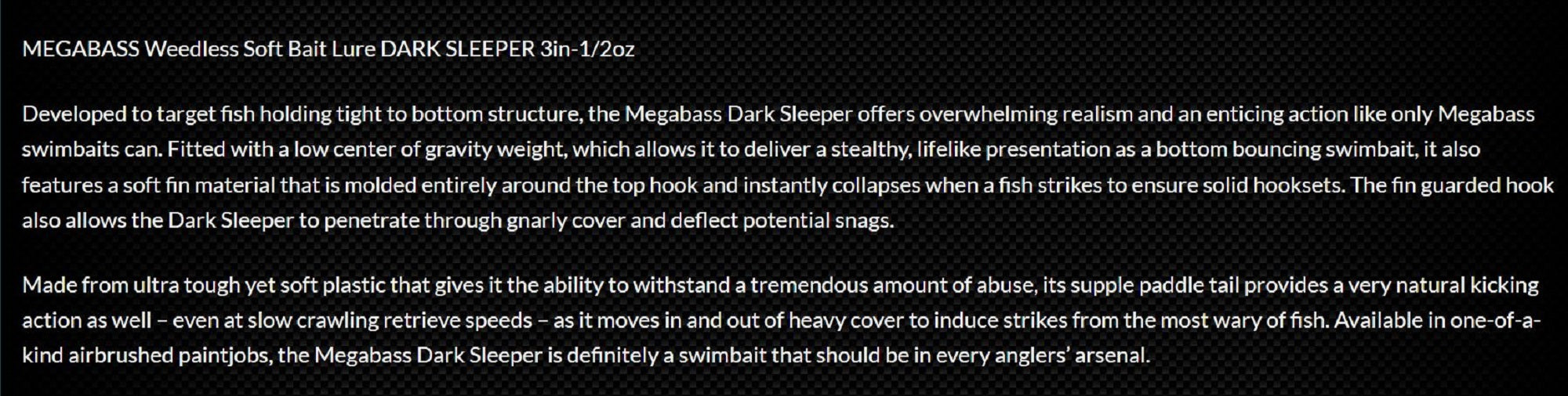 Megabass Soft Lure Dark Sleeper 3.8 Inch 3/4 oz Clear Chart (1523)