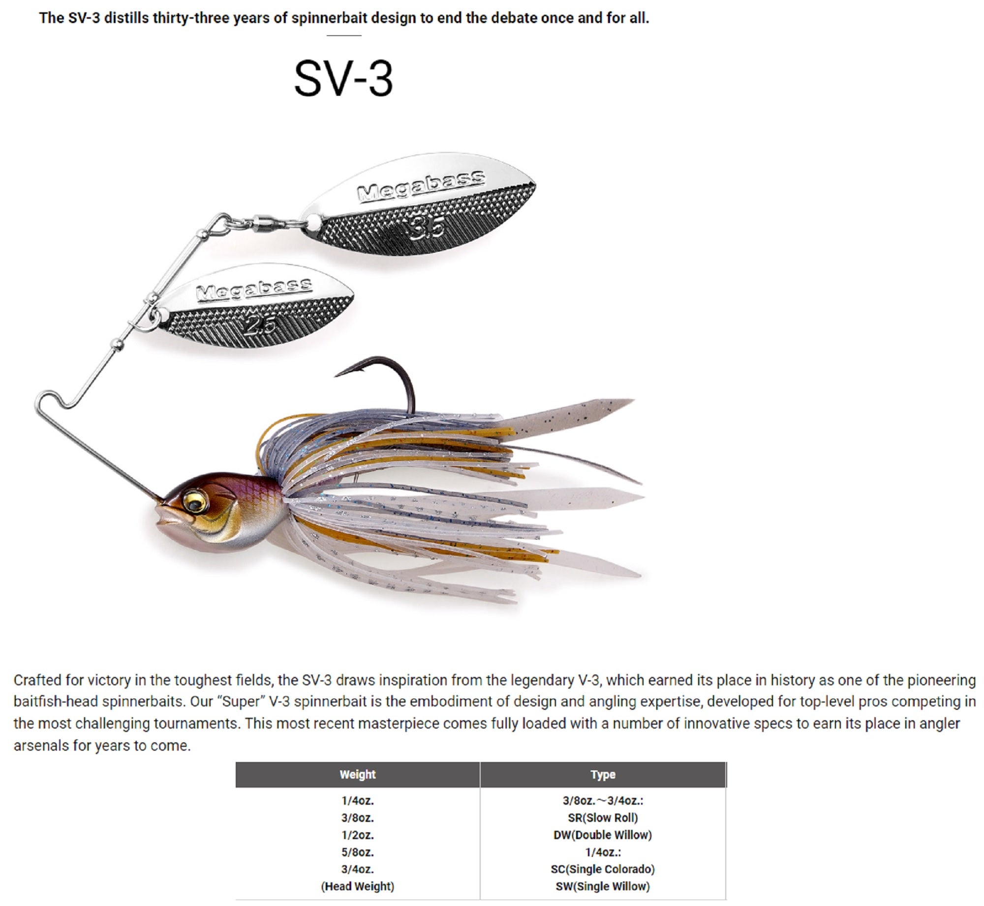 Megabass Spinner Bait SV 3 3/8 oz DW Gill (3394)