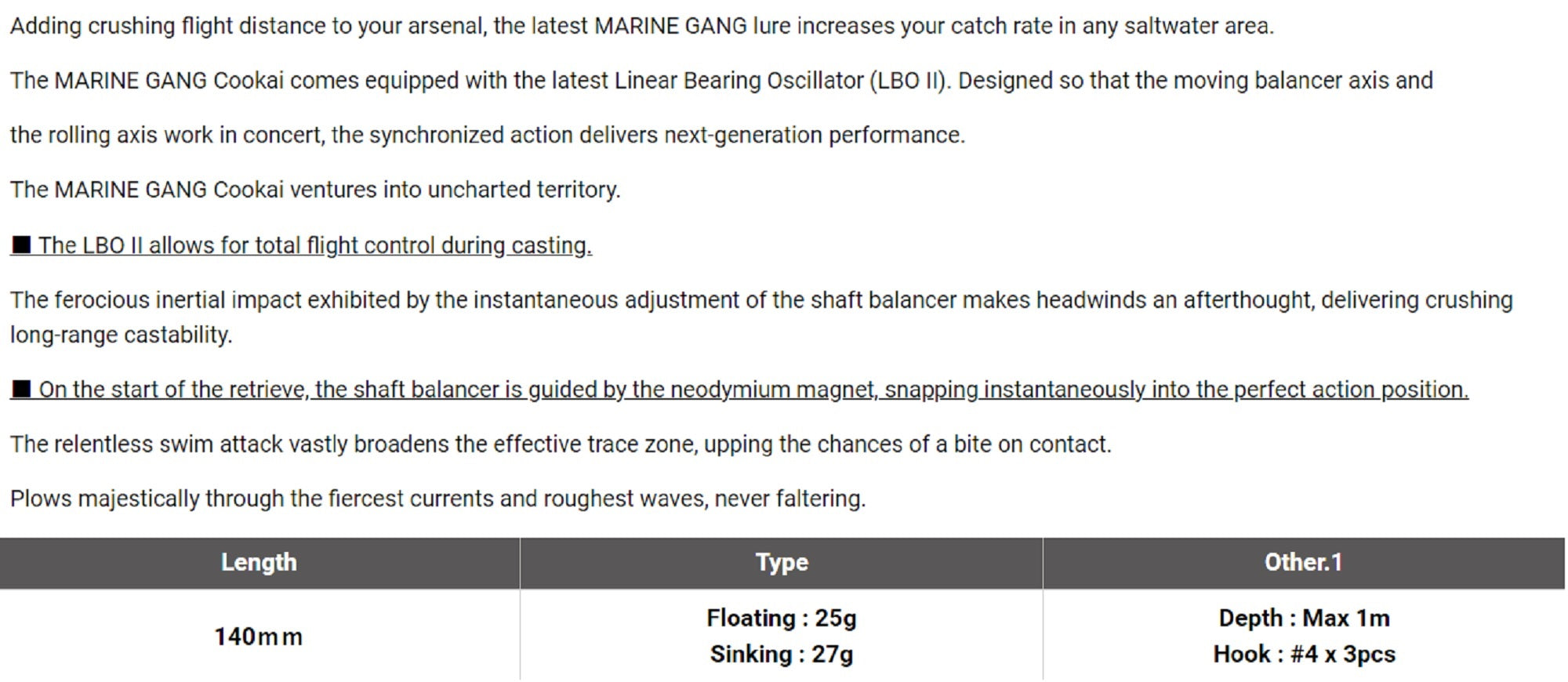 Megabass Marine Gang 140S Sinking Lure GG Green Gold (1771)