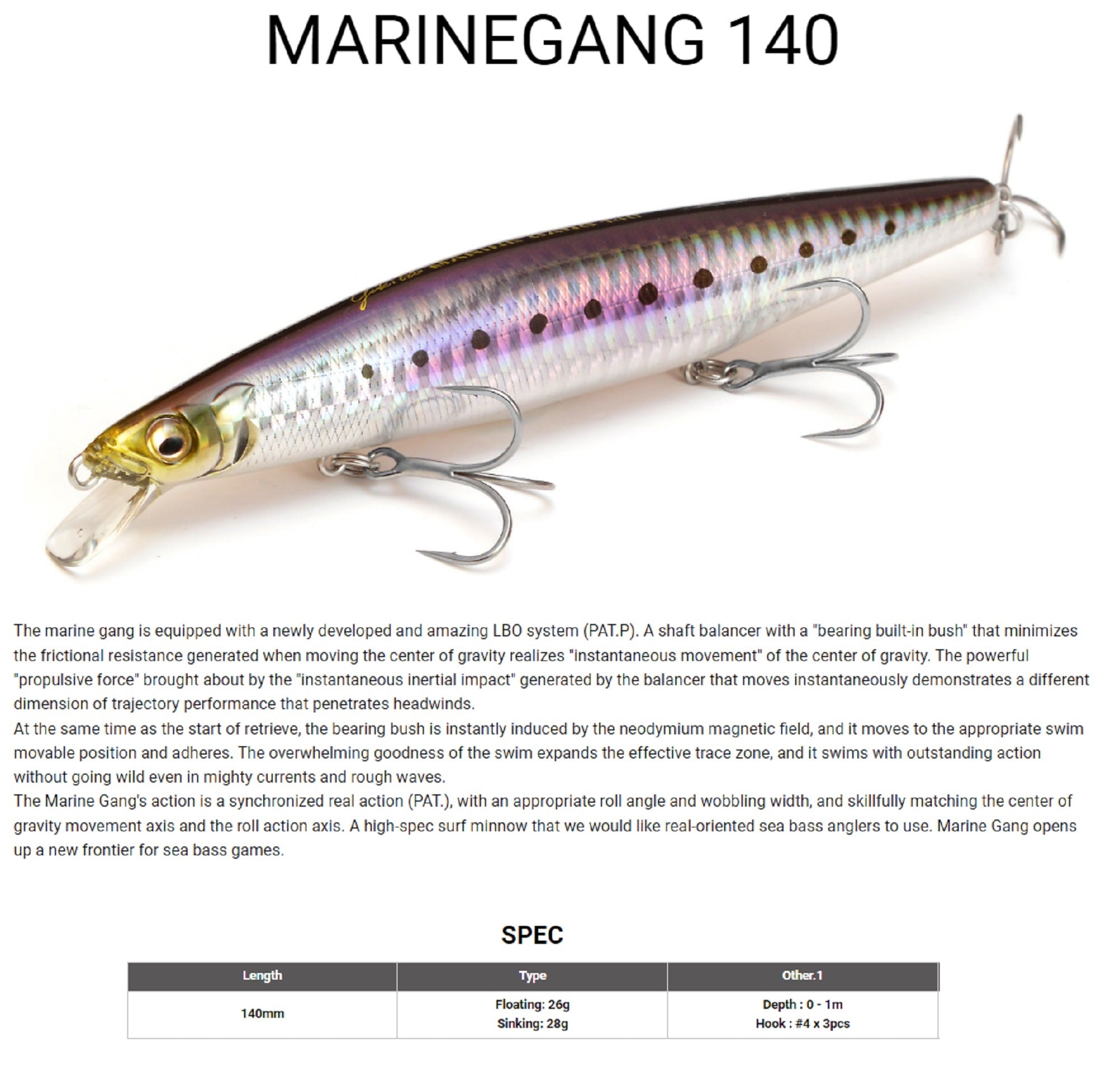 Megabass Marine Gang 140S Sinking Lure PM Ghost Red Head (1795)