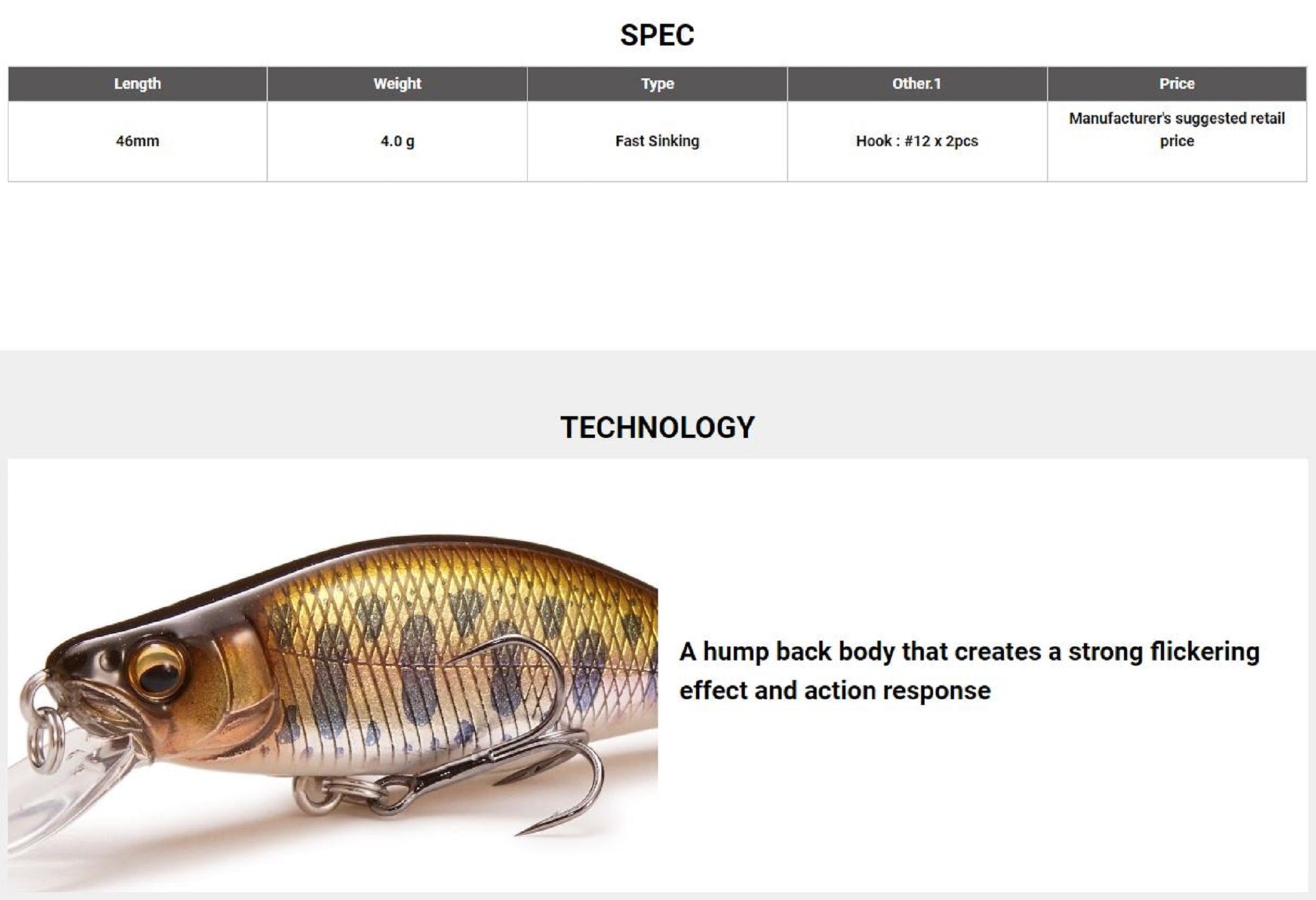 Megabass GH 46 Humpback FS Sinking Lure Parmark Mat Tiger (4277)