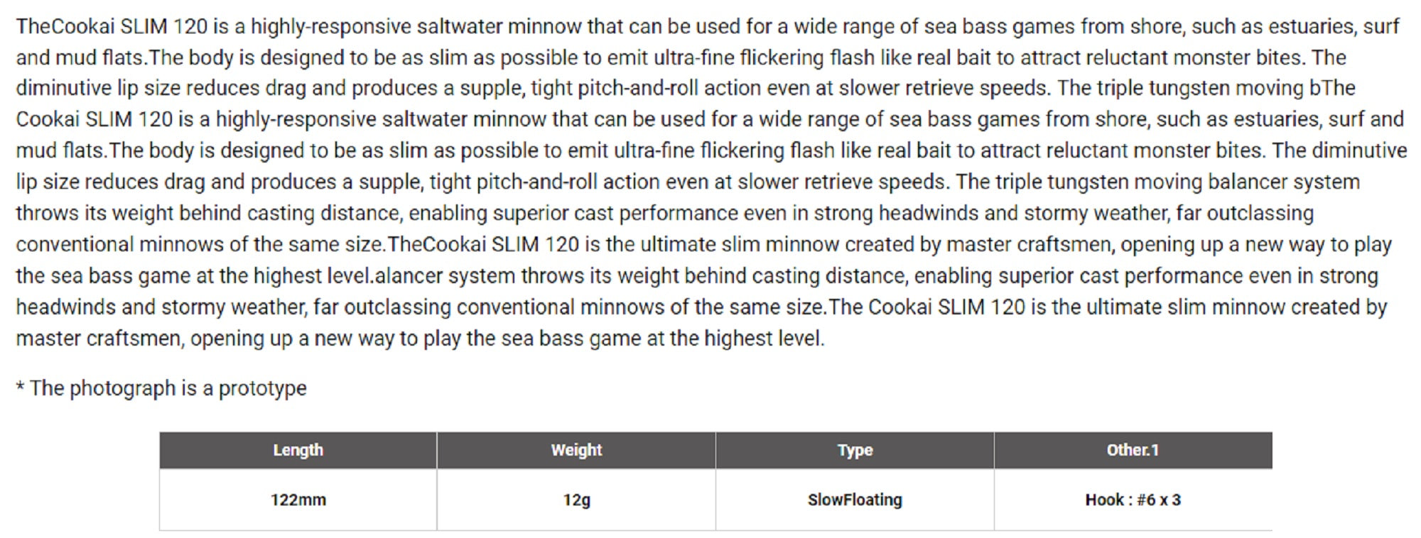 Megabass Cookai Slim 120F Floating Lure Do Chart (6192)
