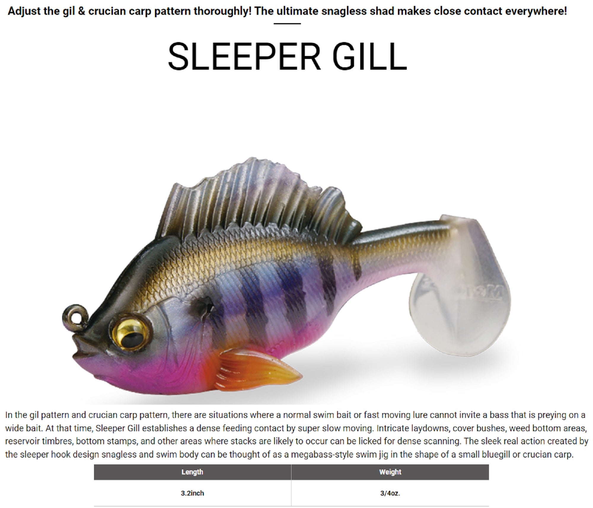 Megabass Soft Lure Sleeper Gill 3.2 Inch 3/4 oz Gritter Wild Gill (8783)