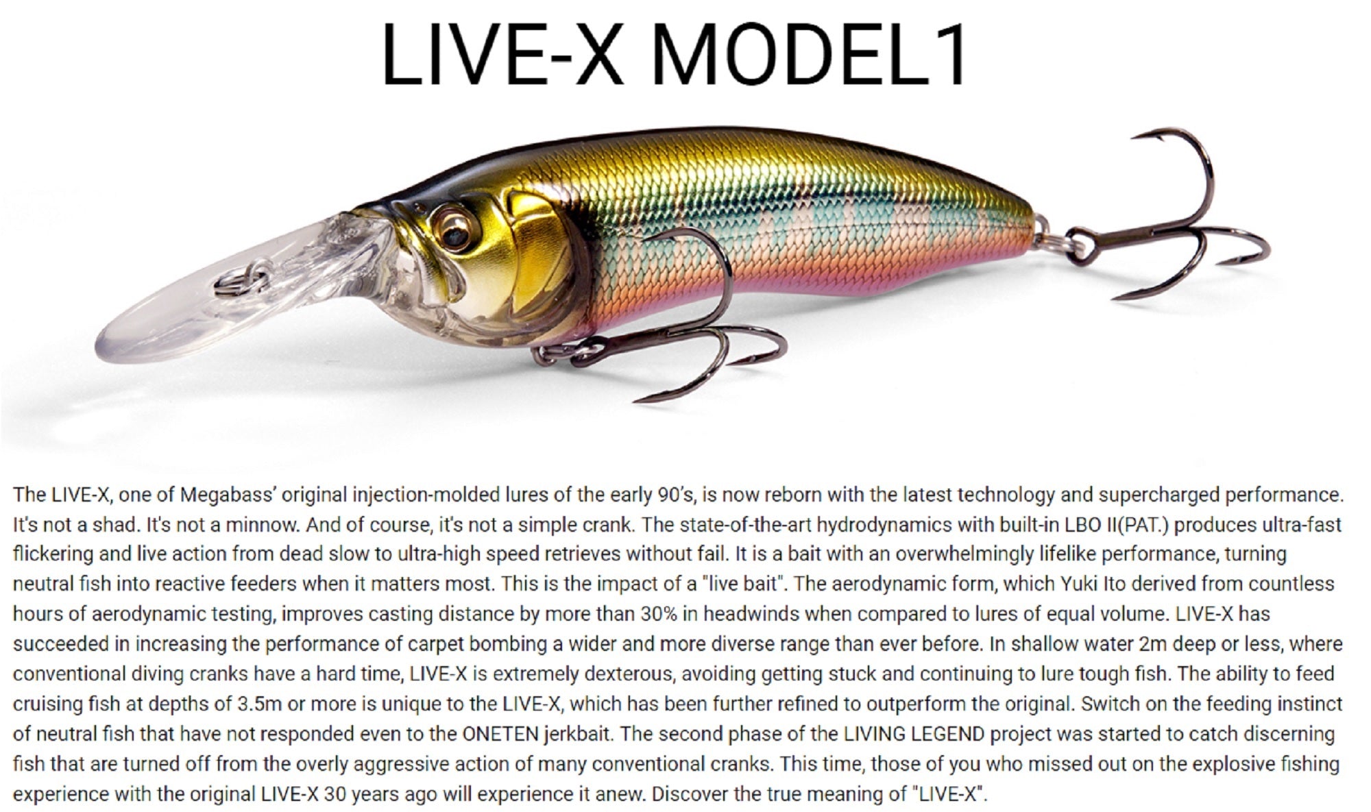Megabass Live-X Model 1 74 mm 3/8 oz Floating Lure Wagin Oikawa (0946)