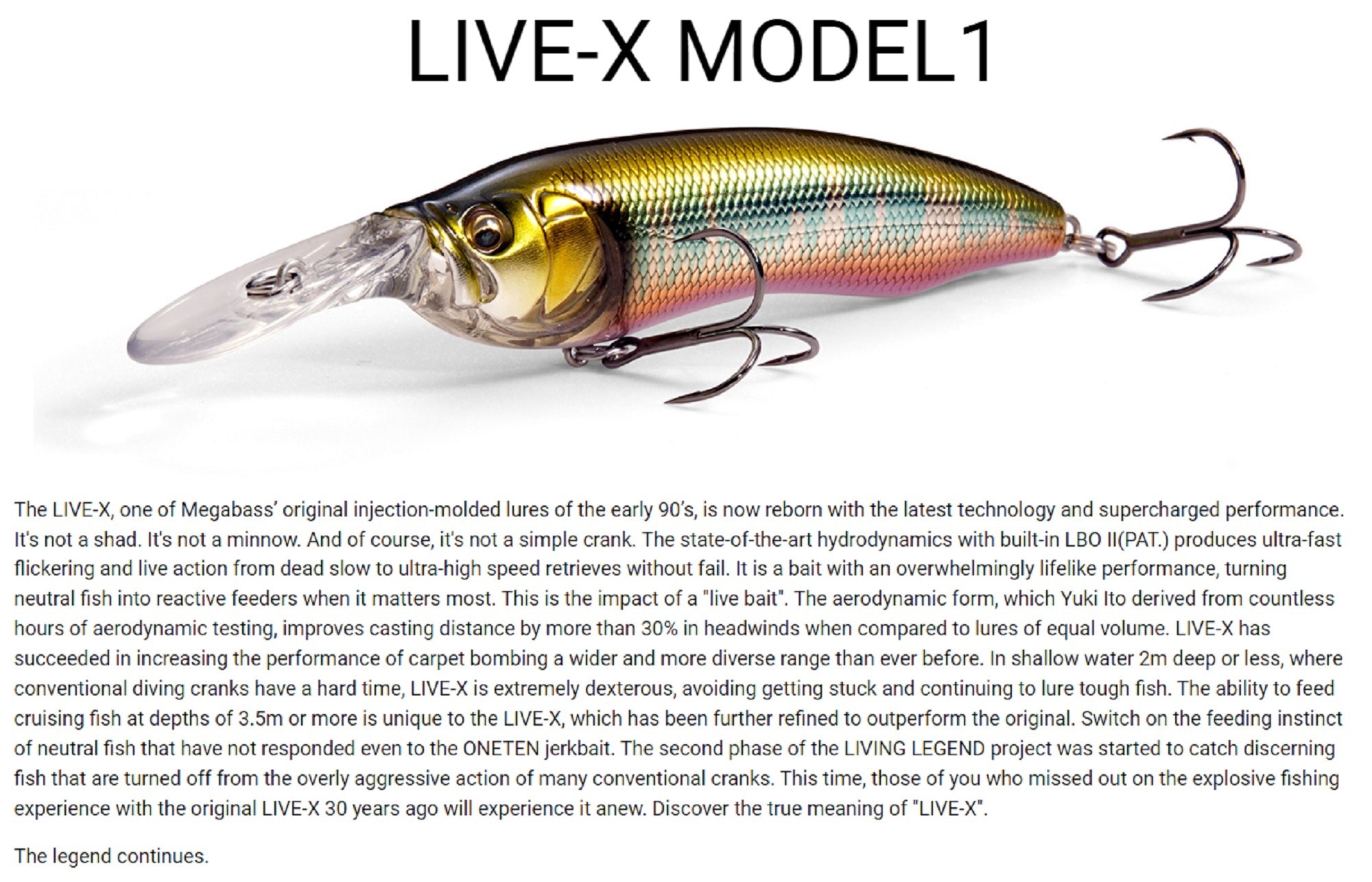 Megabass Live-X Model 1 74 mm 3/8 oz Floating Lure FA Kawamutsu (1059)