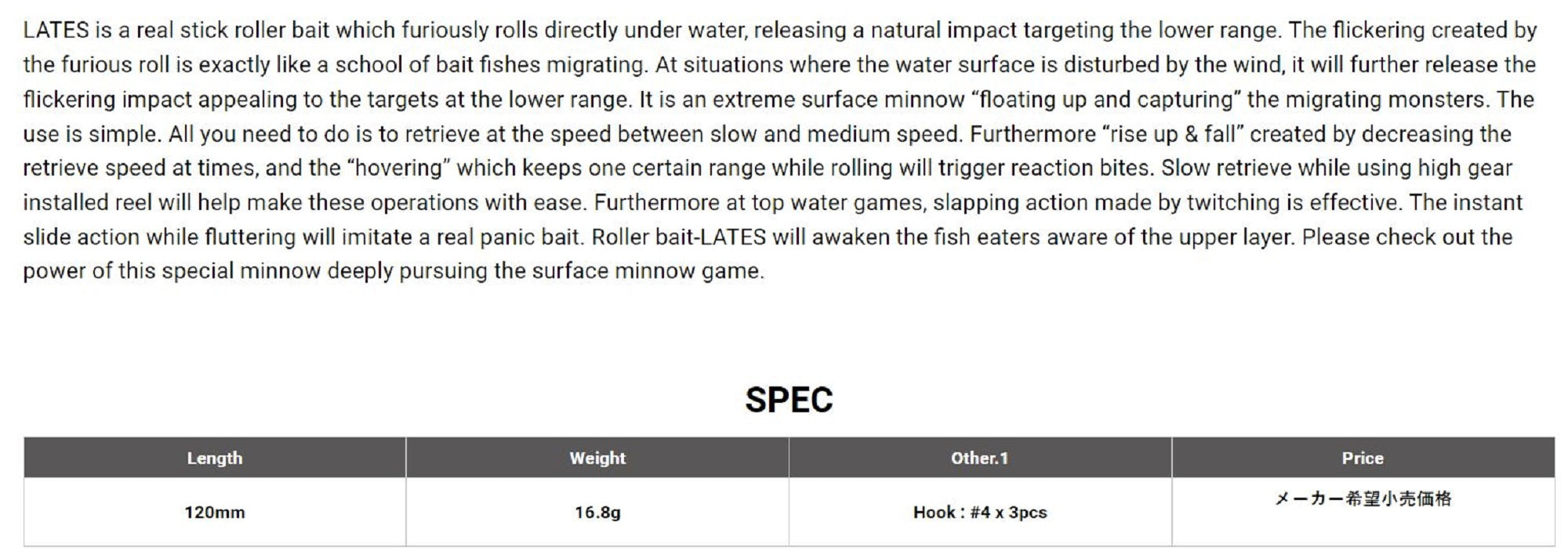 Megabass Lates Feeding Woofer 120mm Floating Lure ITO Kinari (1707)