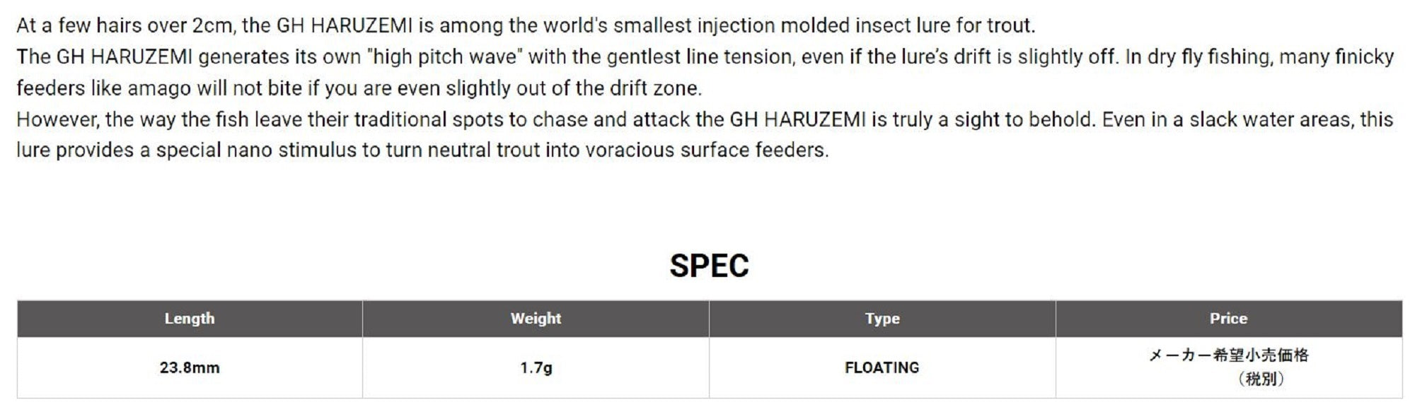 Megabass Nano Siglett GH 23.8 mm 1.7 grams Floating Lure Haruzemi (2384)