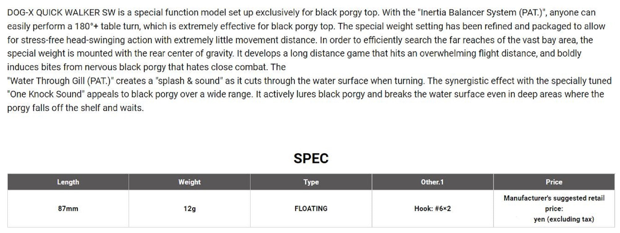 Megabass Dog X Quick Walker SW 87 mm 12 grams Floating Lure Sunrise (2283)