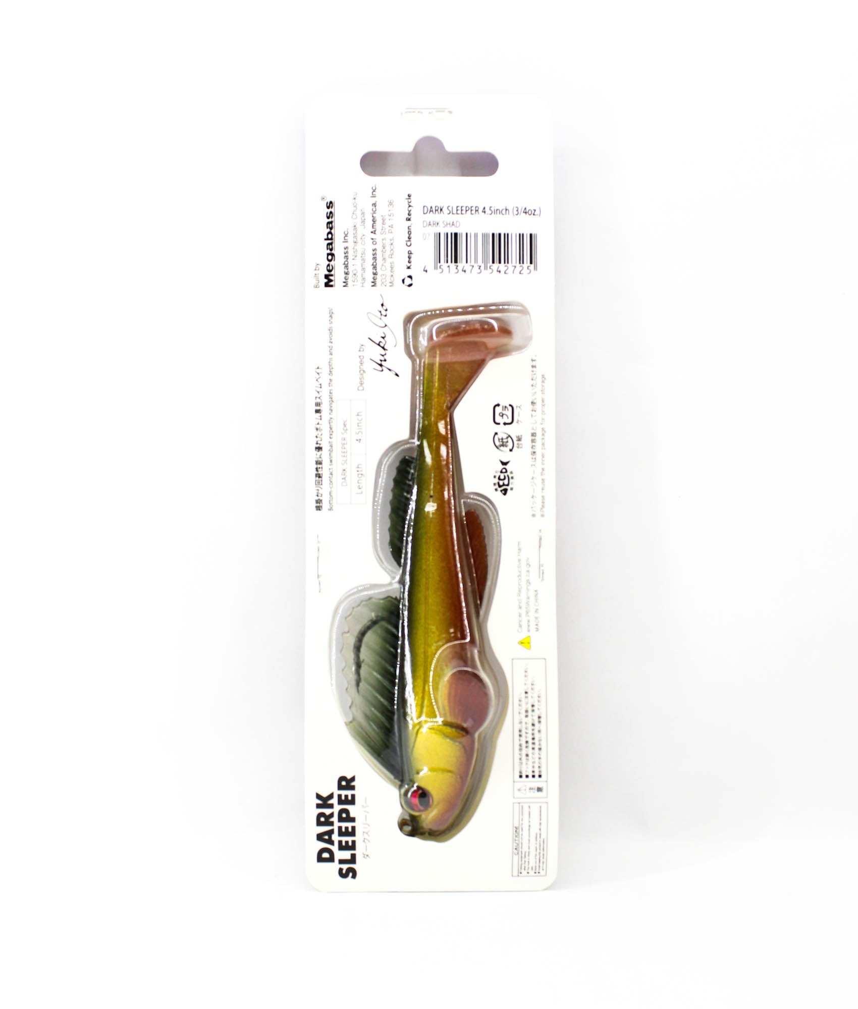 Megabass Soft Lure Dark Sleeper 4.5 Inch 3/4 oz Dark Shad (2725)