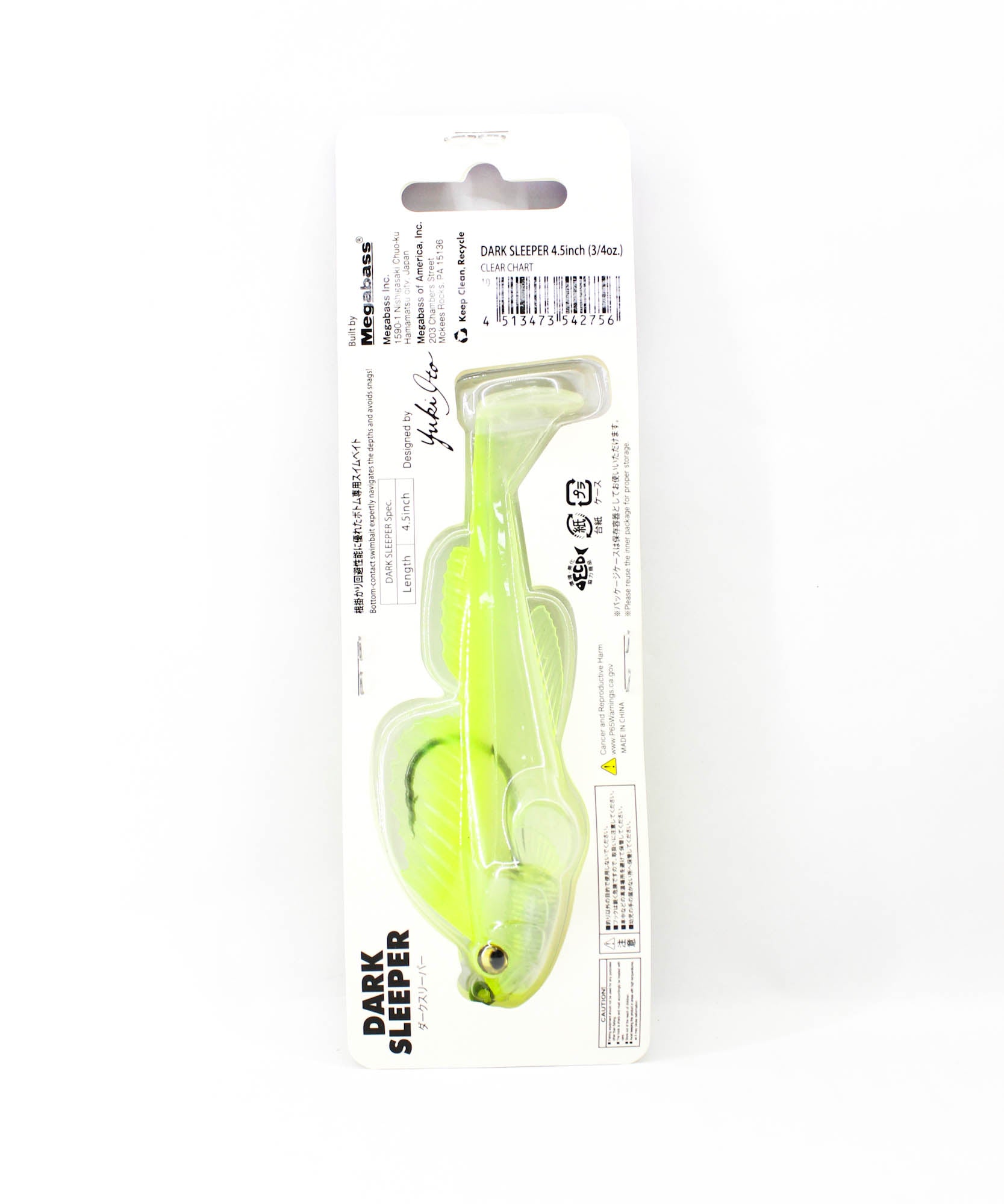 Megabass Soft Lure Dark Sleeper 4.5 Inch 3/4 oz Clear Chart (2756)