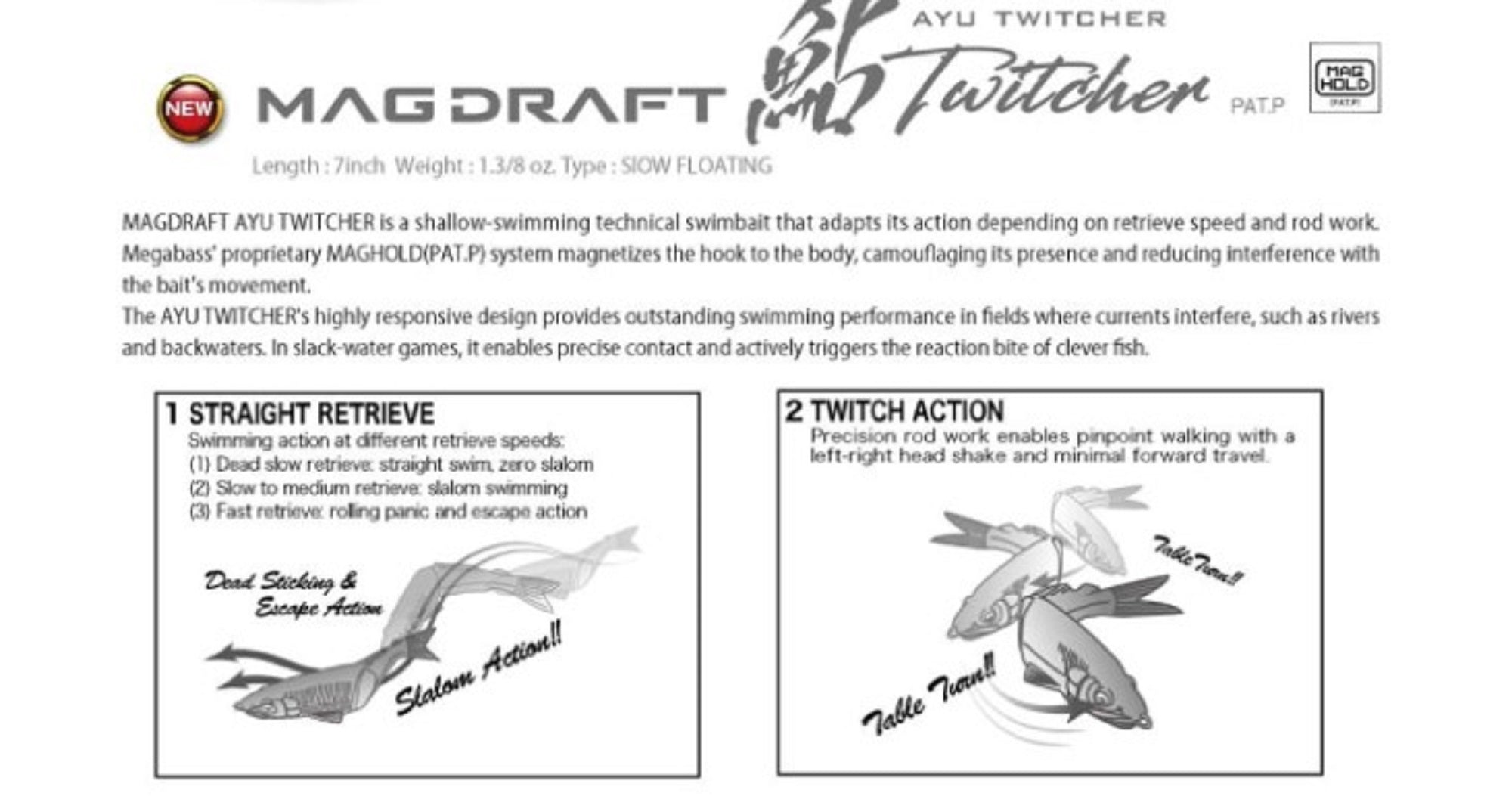 Megabass Soft Lure Mag Draft Ayu 7 Inch Sinking Lure Hayase Ayu (4798)