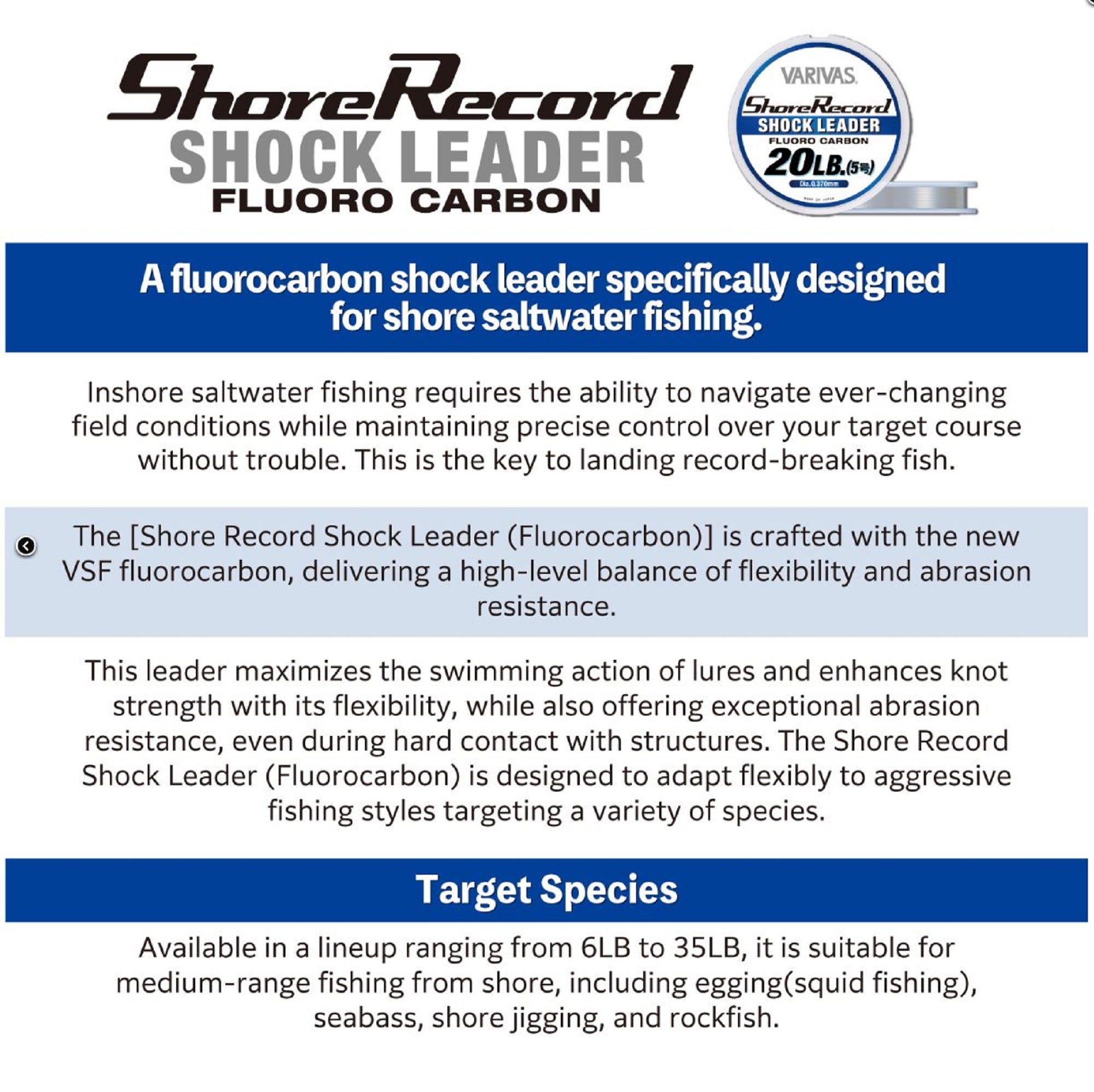 Varivas Fluorocarbon Shore Record Shock Leader Line 30m 12lb (9901)
