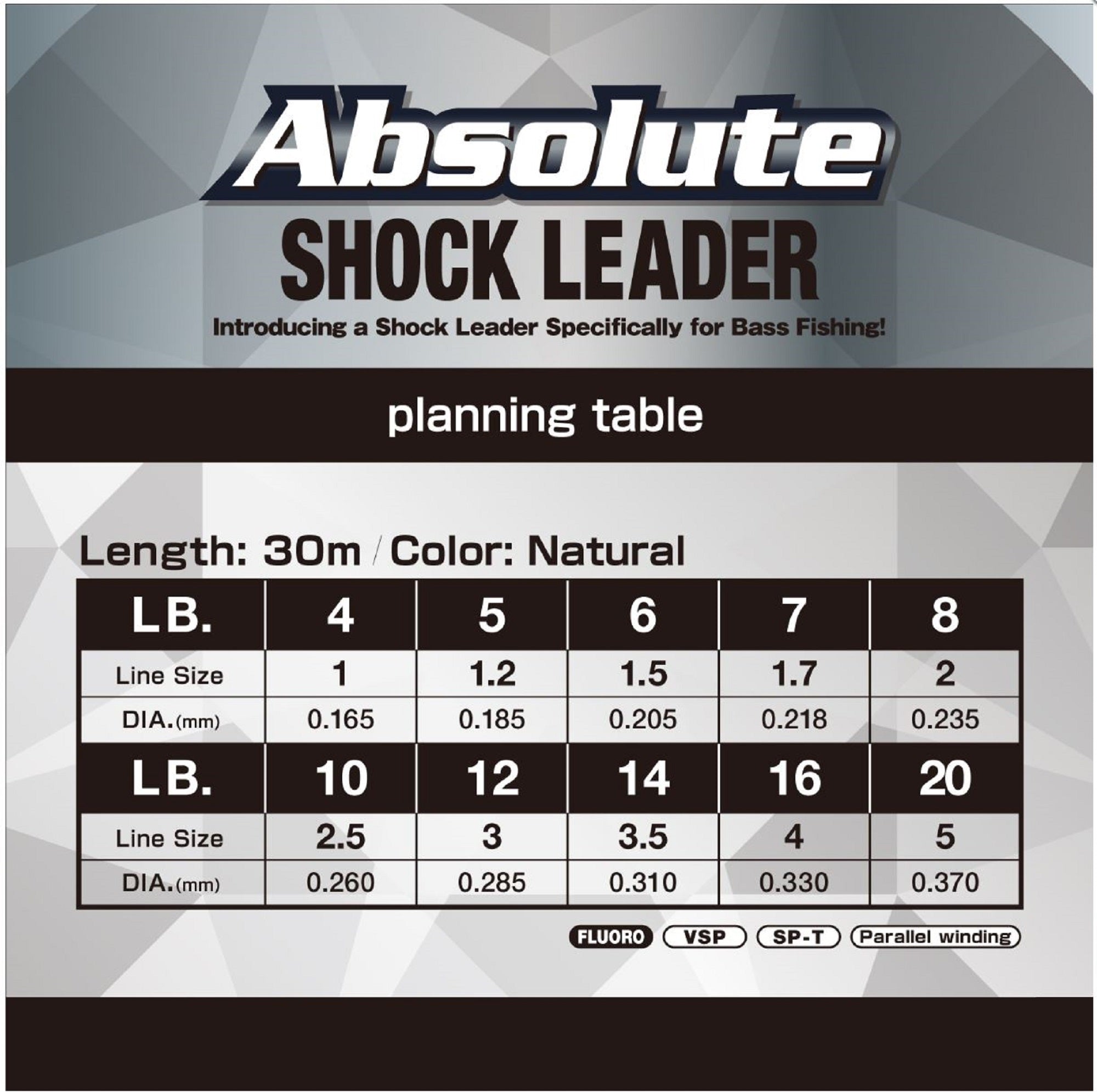 Varivas Fluorocarbon Absolute VSP Shock Leader Line 30m 12lb (0280)