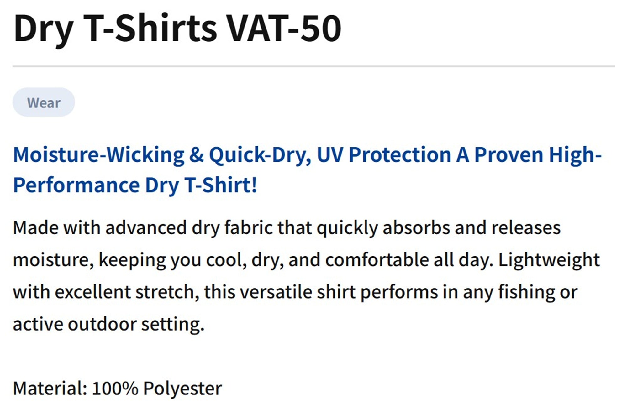 Varivas VAT-50 T-Shirt Dry Fit Short Sleeve Dark Gray Size L (1836)