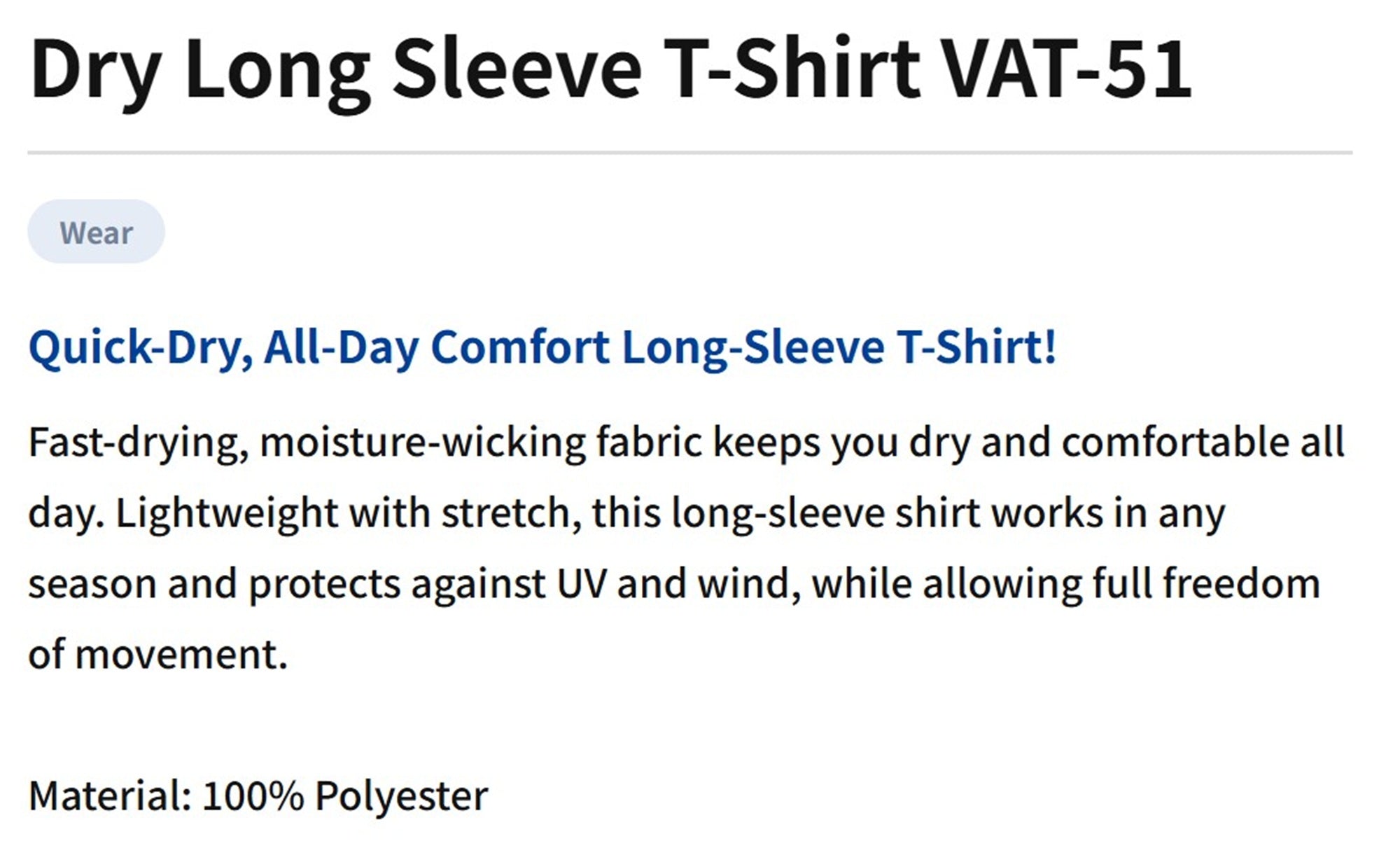 Varivas VAT-51 T-Shirt Dry Fit Long Sleeve Black Size XL (1881)