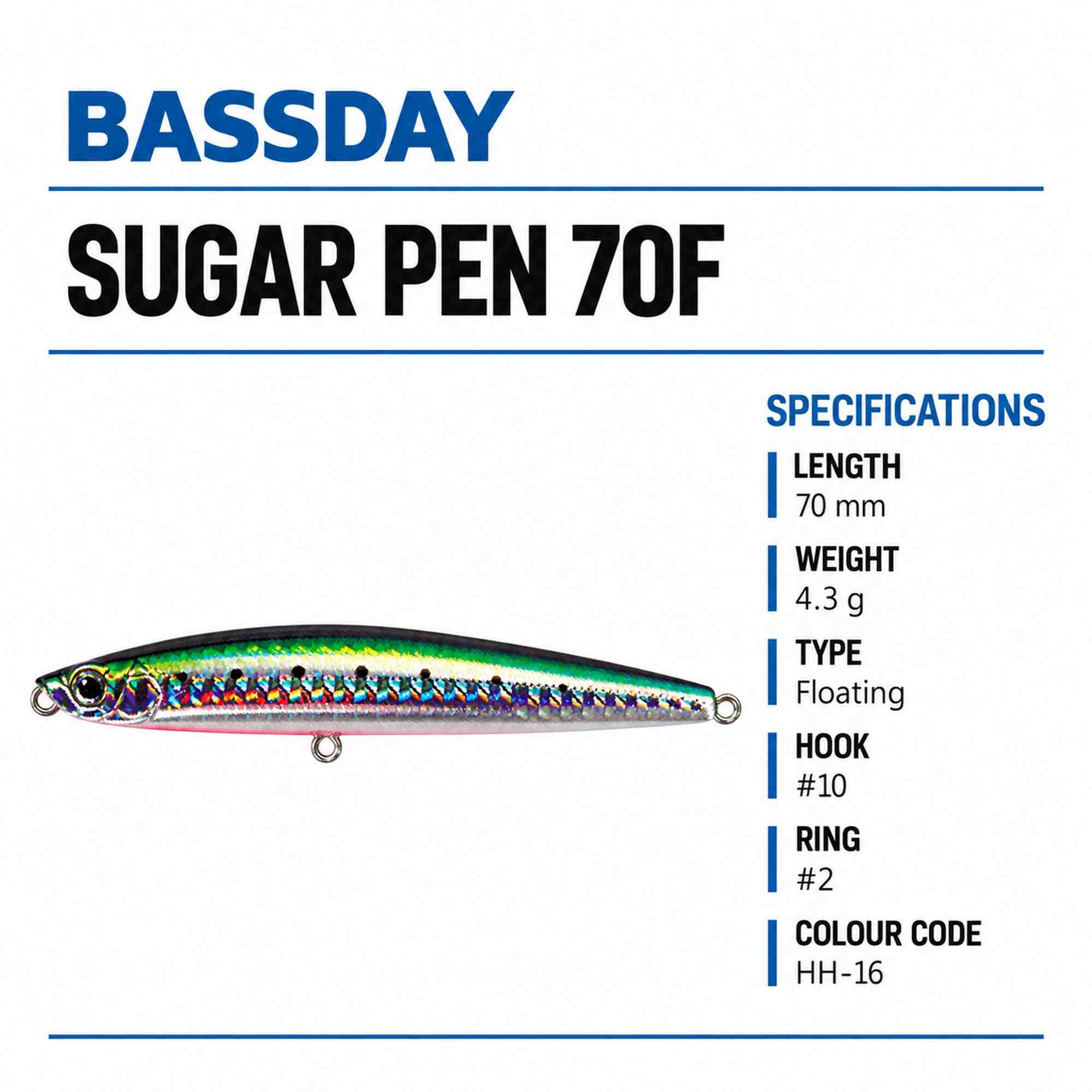 Bassday Sugar Pen 70F Floating Lure 4.3 grams HH-16 (9064)