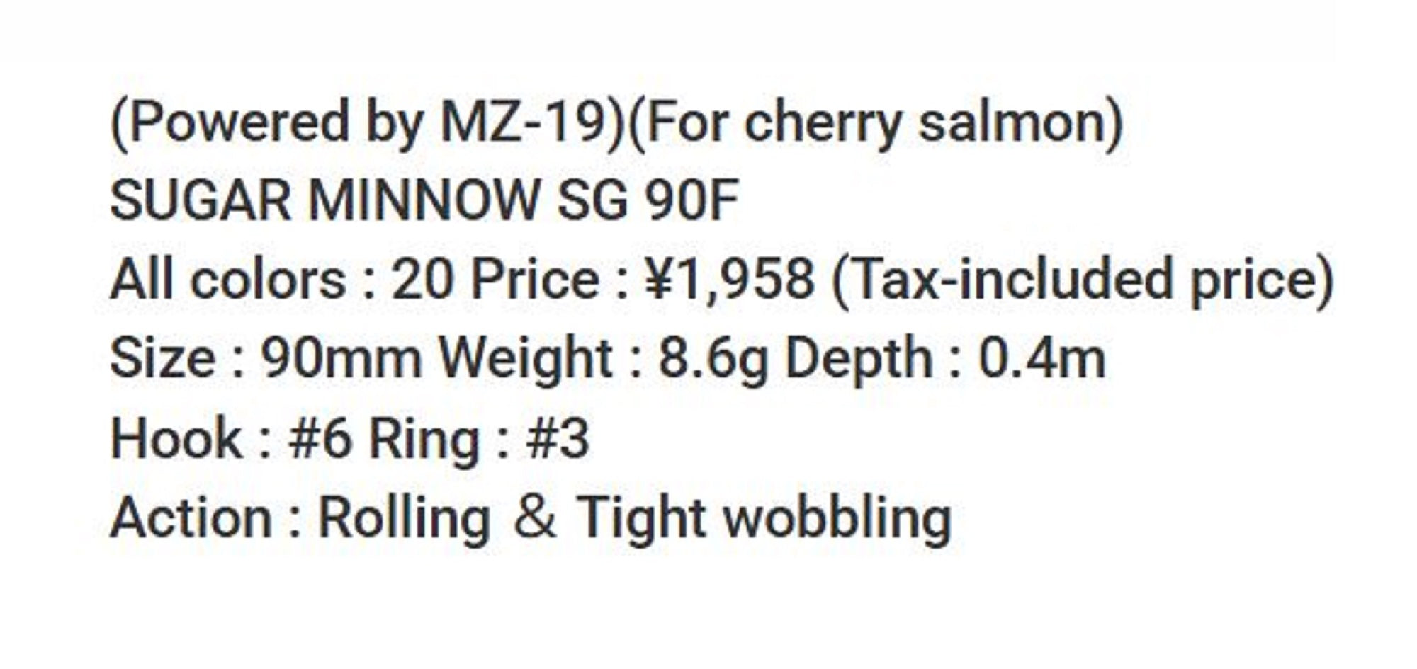 Bassday Sugar Minnow SG 90F Floating Lure 8.6 grams LH-50 (7338)