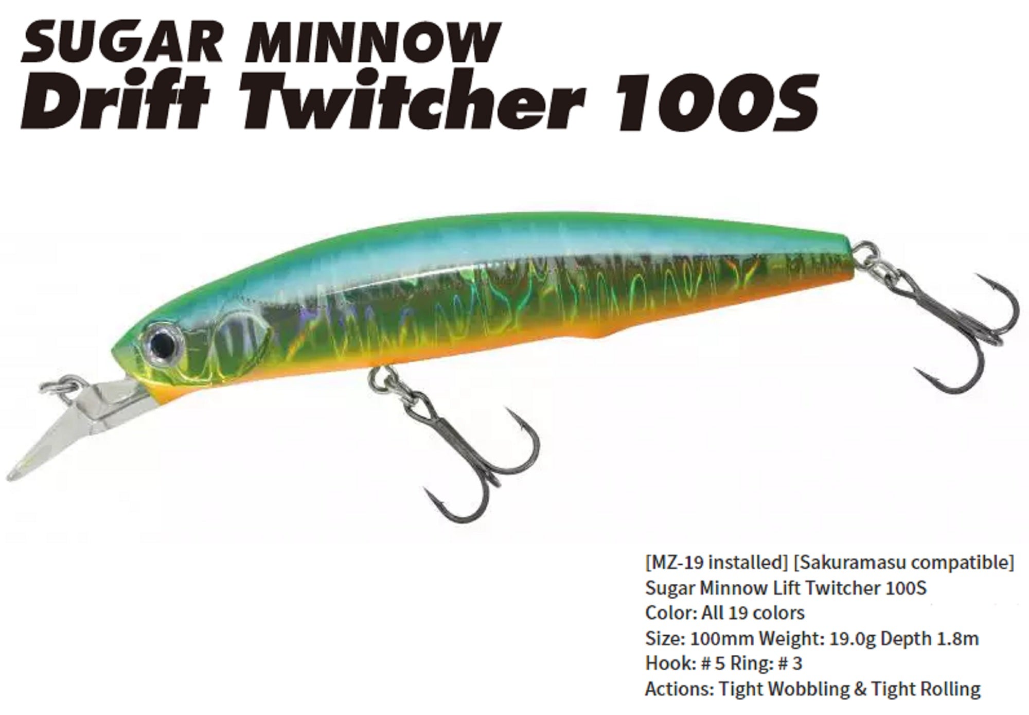 Bassday Sugar Minnow Drift Twitcher 100S Sinking Lure 19 grams P-502 (2554)