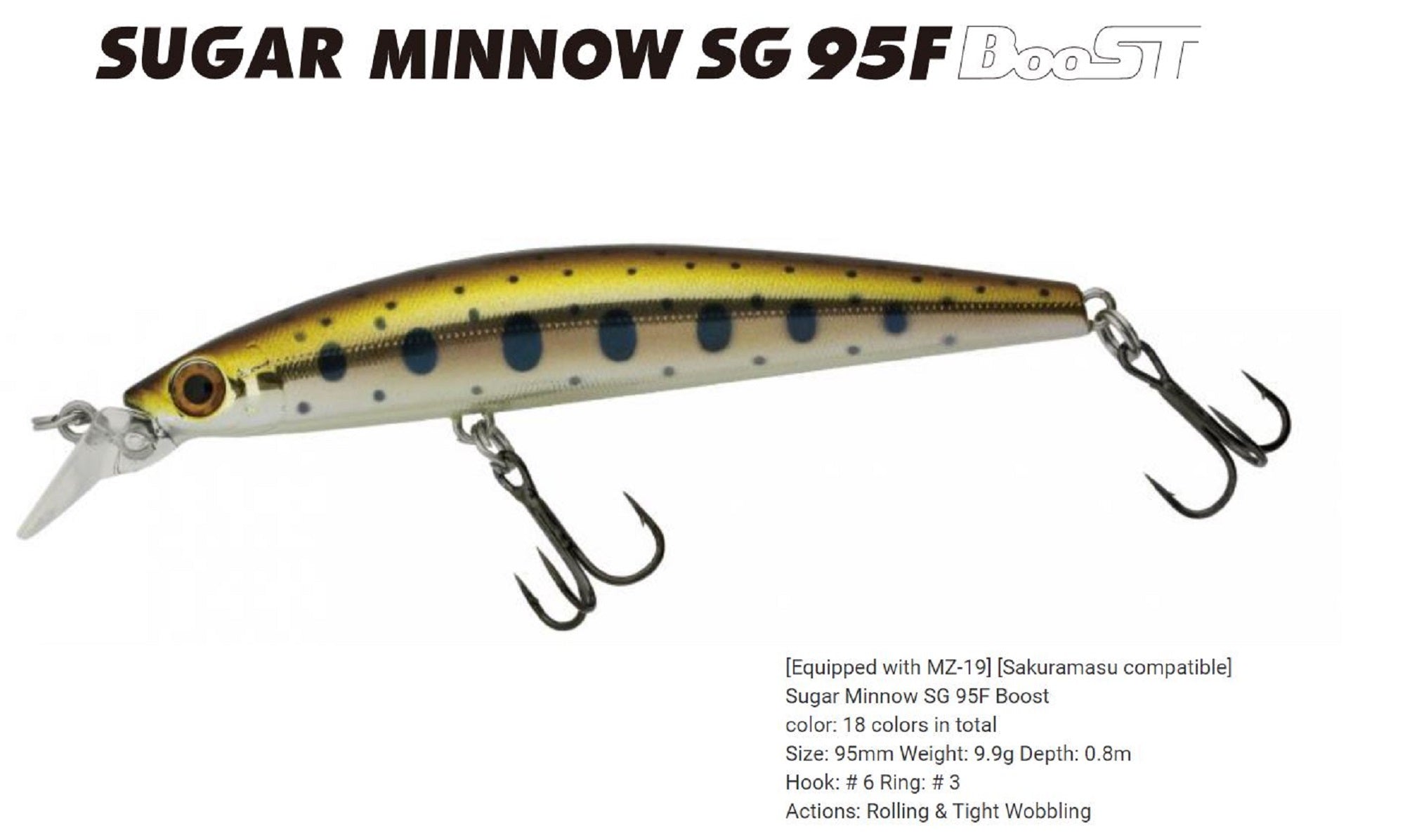 Bassday Sugar Minnow SG 95F Boost Floating Lure 9.9 grams FL-339 (1180)