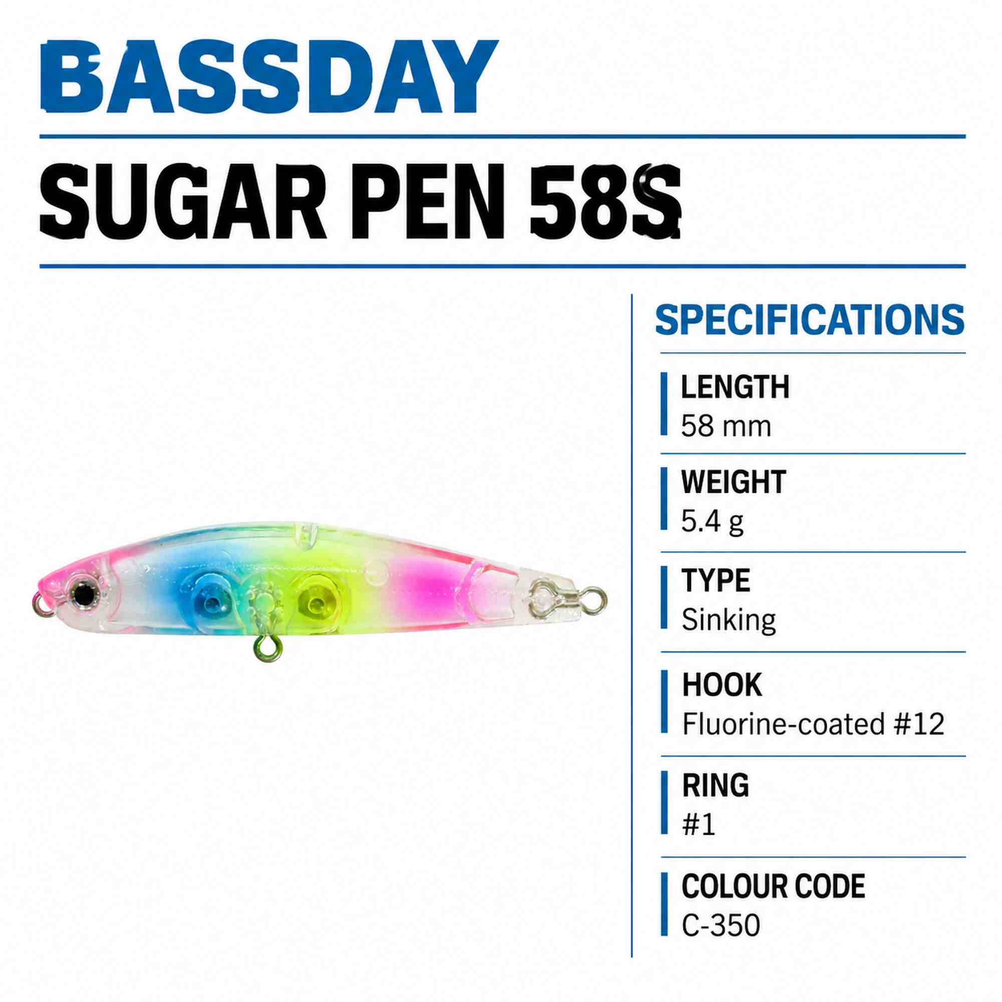 Bassday Sugar Pen 58S Sinking Lure 5.4 grams C-350 (7021)