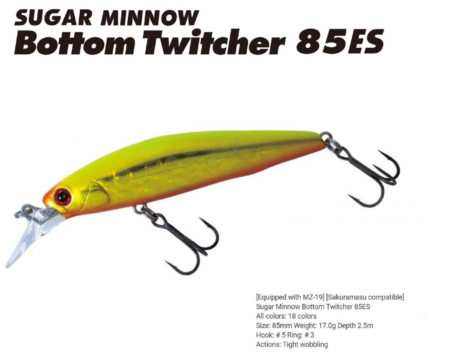 Bassday Sugar Minnow Bottom Twitcher 85ES Sinking Lure 17 grams M-14 (8059)