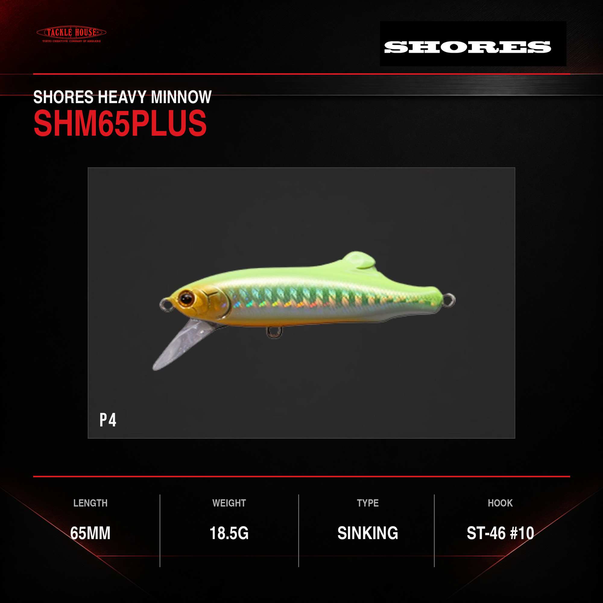 Sale Tackle House Shores Heavy Minnow SHM65Plus 19g Sinking Lure P4 (2060)