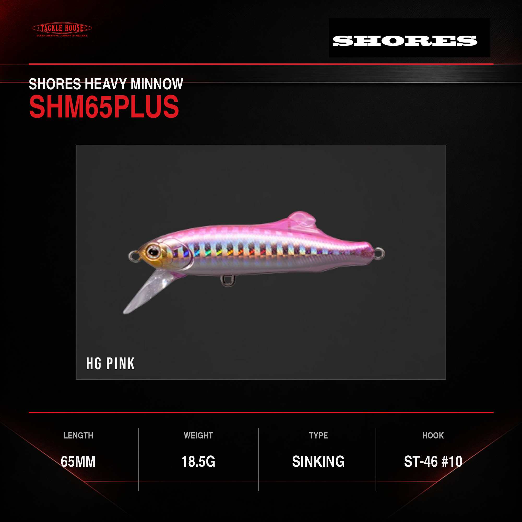 Sale Tackle House Shores Heavy Minnow SHM65Plus 19g Sinking Lure P5 (2077)