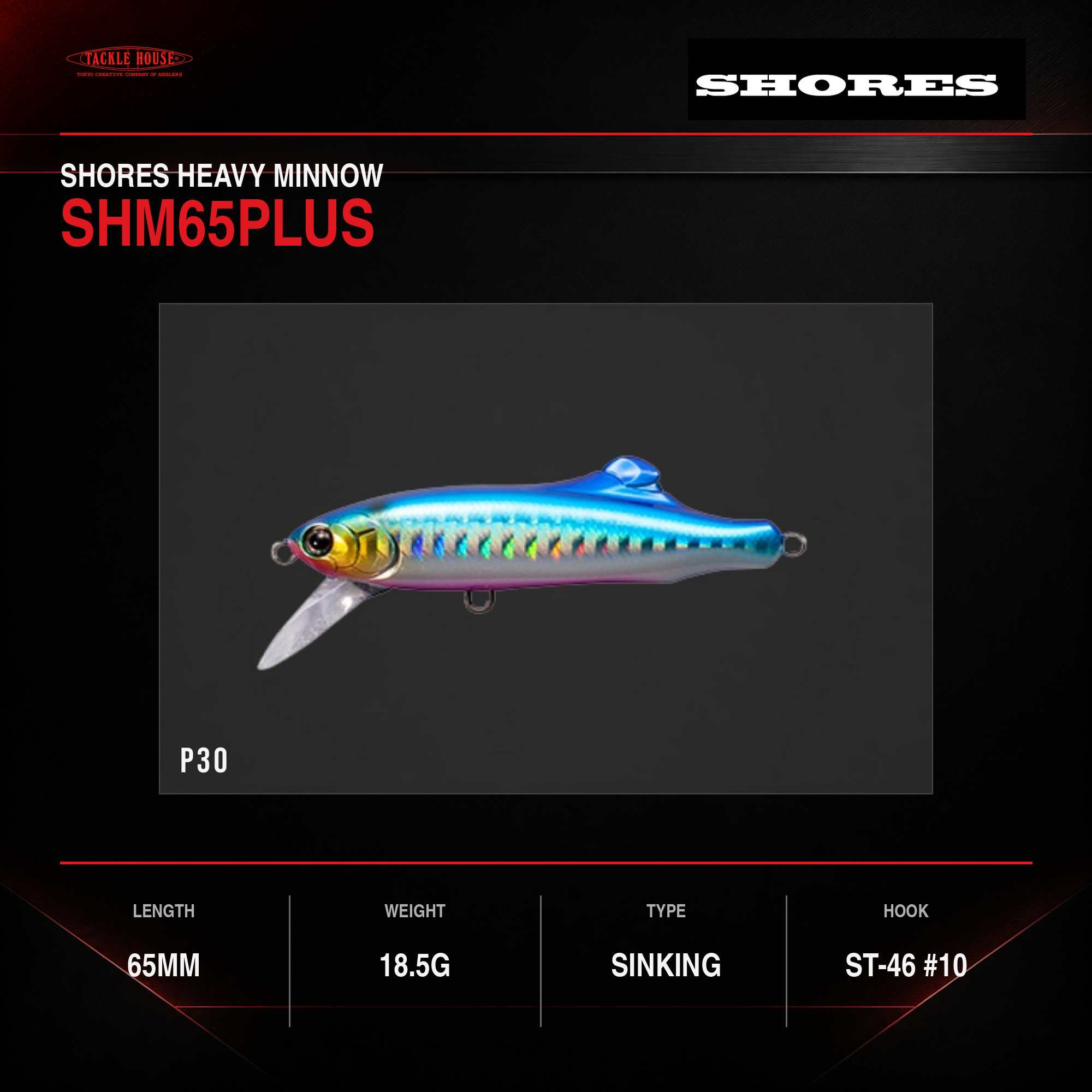 Sale Tackle House Shores Heavy Minnow SHM65Plus 19g Sinking Lure P30 (2329)